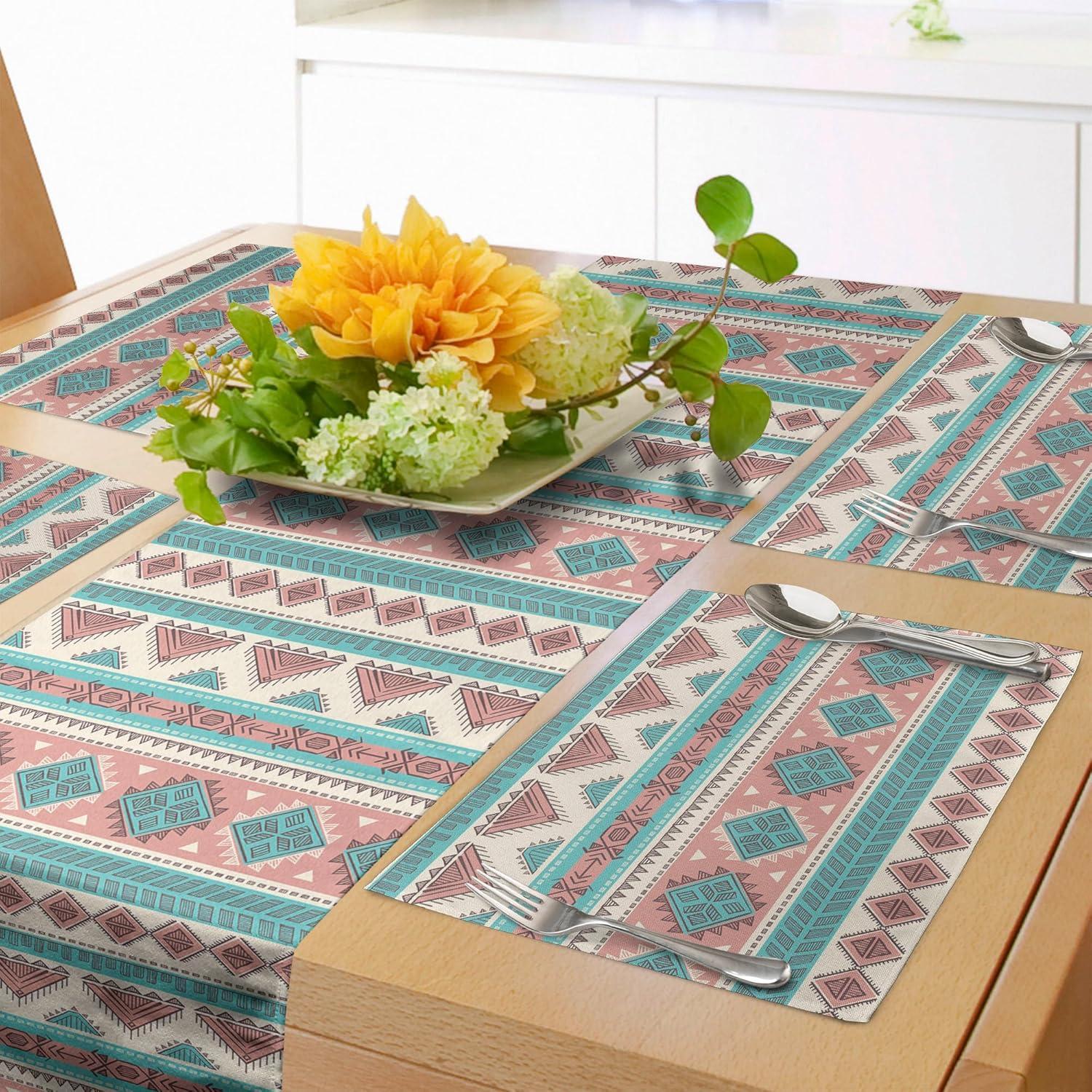 imageAmbesonne Horses Table Runner amp Placemats Classic Swedish Dalecarlian Coral Azure Blue Animals and Green Floral Arrangement Set for Dining Table Decor Placemat 4 pcs Runner 16x72 Blue BurgundyPeach Cream