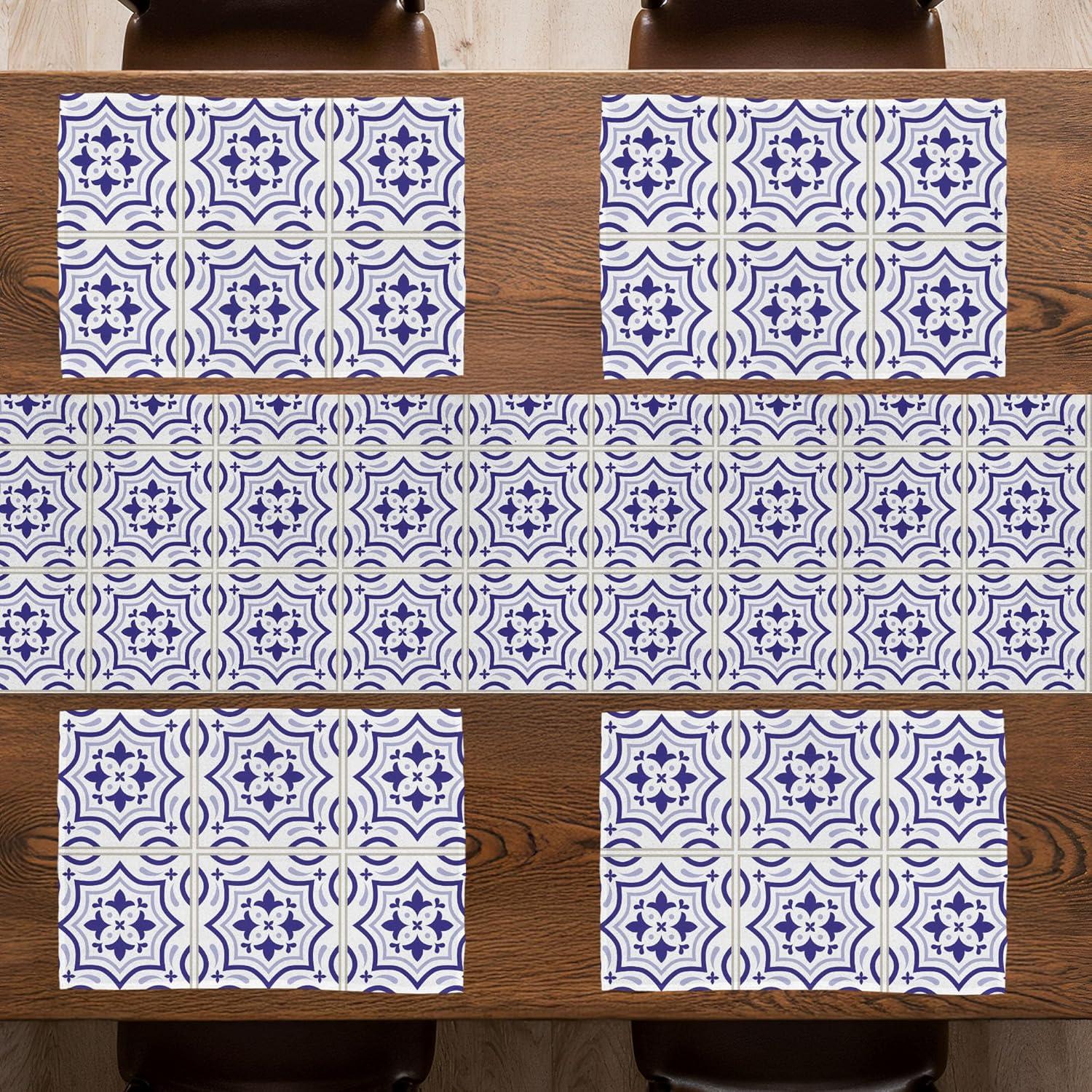 imageAmbesonne Horses Table Runner amp Placemats Classic Swedish Dalecarlian Coral Azure Blue Animals and Green Floral Arrangement Set for Dining Table Decor Placemat 4 pcs Runner 16x72 Blue BurgundyViolet Blue