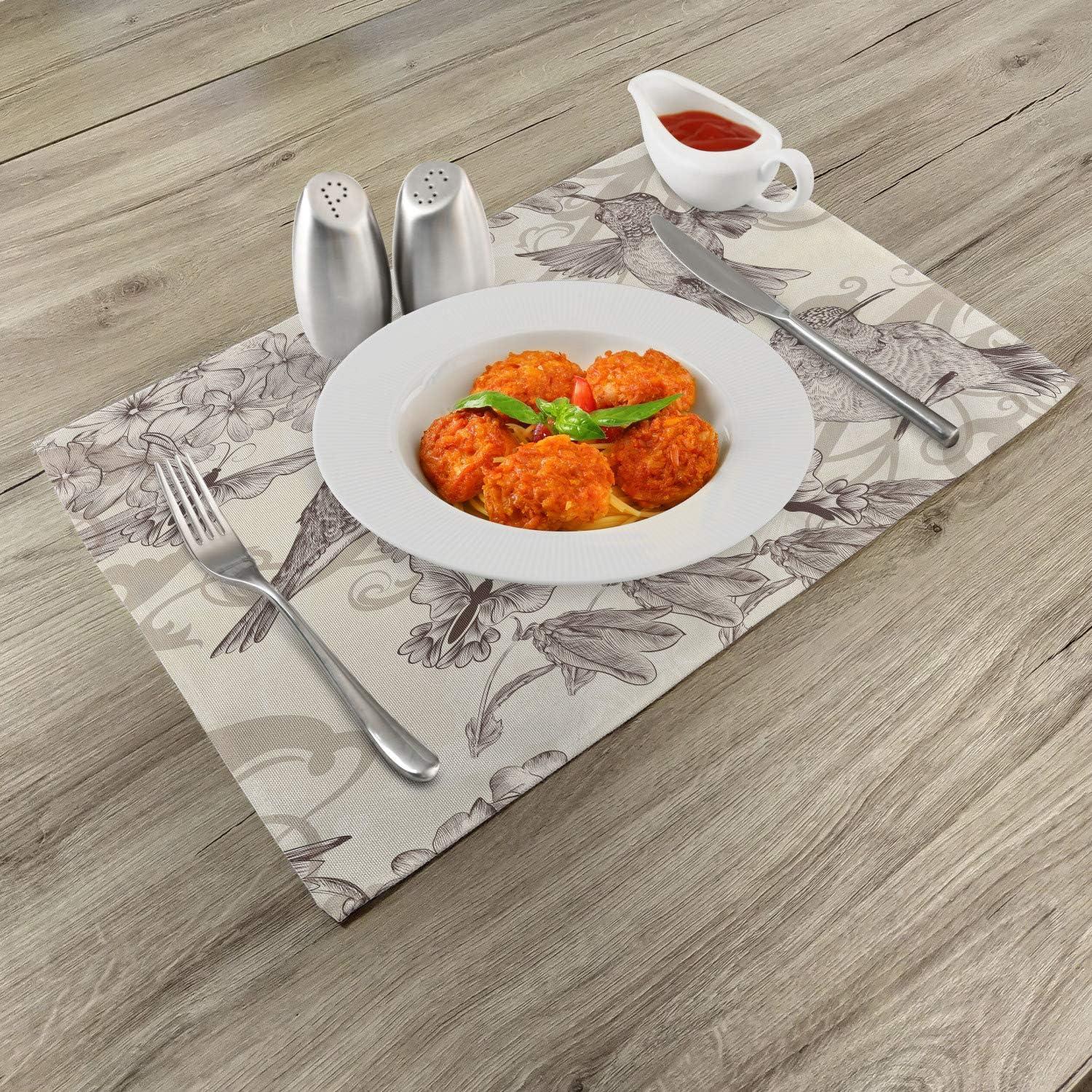 imageAmbesonne Hummingbirds Place Mats Set of 4 Birds and Flowers Monochromic Classical Design Nostalgia Ornate Washable Fabric Placemats for Dining Table Standard Size Beige Brown