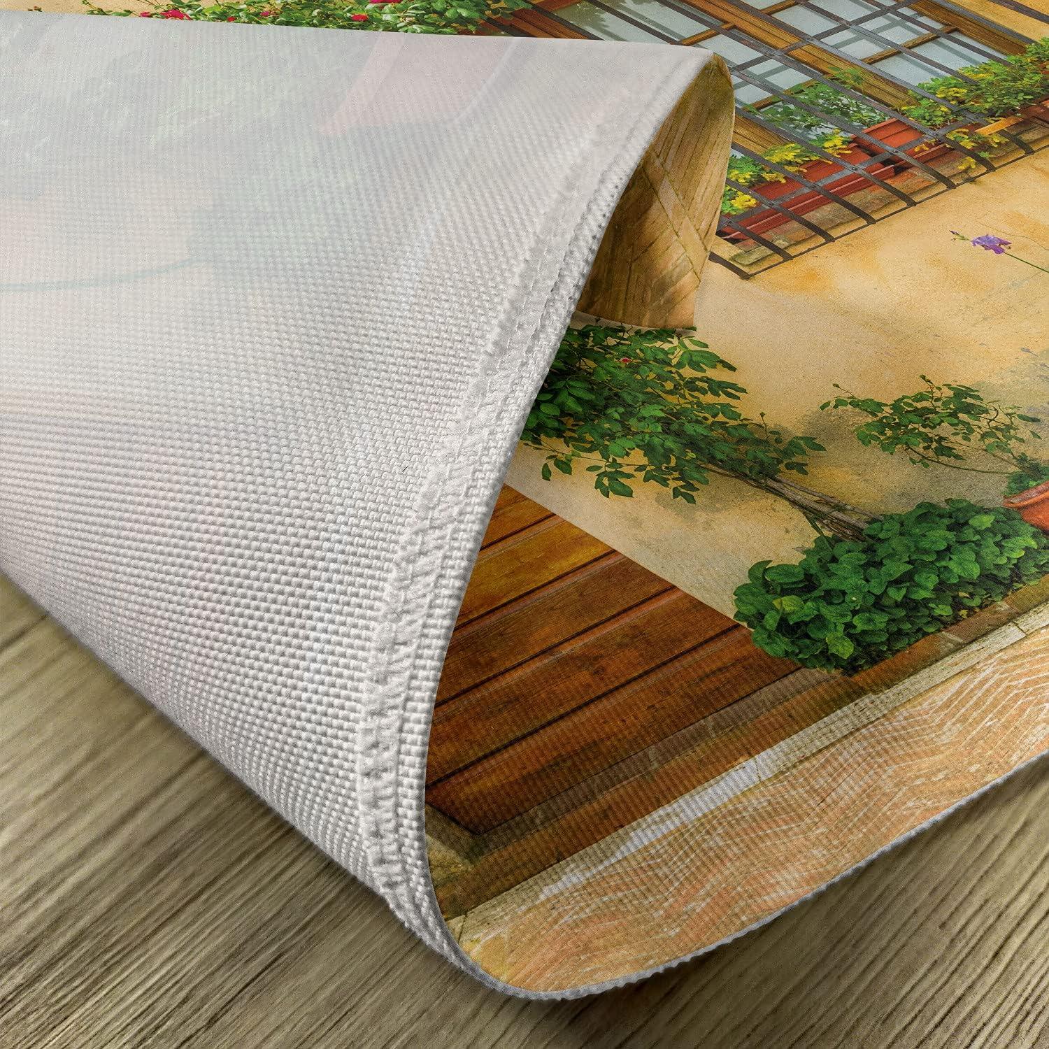 imageAmbesonne Italy Place Mats Set of 4 Porch Different Flowers Pots Fresh Plants City Life in Tuscany Europe Washable Fabric Placemats for Dining Table Standard Size Green Brown