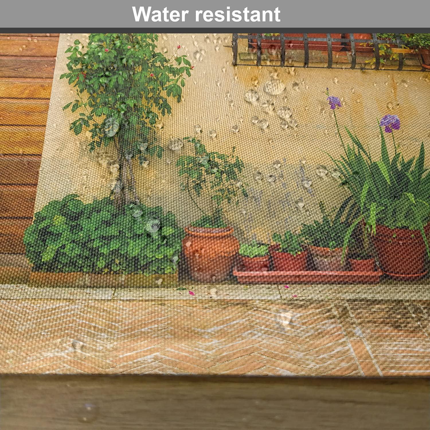 imageAmbesonne Italy Place Mats Set of 4 Porch Different Flowers Pots Fresh Plants City Life in Tuscany Europe Washable Fabric Placemats for Dining Table Standard Size Green Brown
