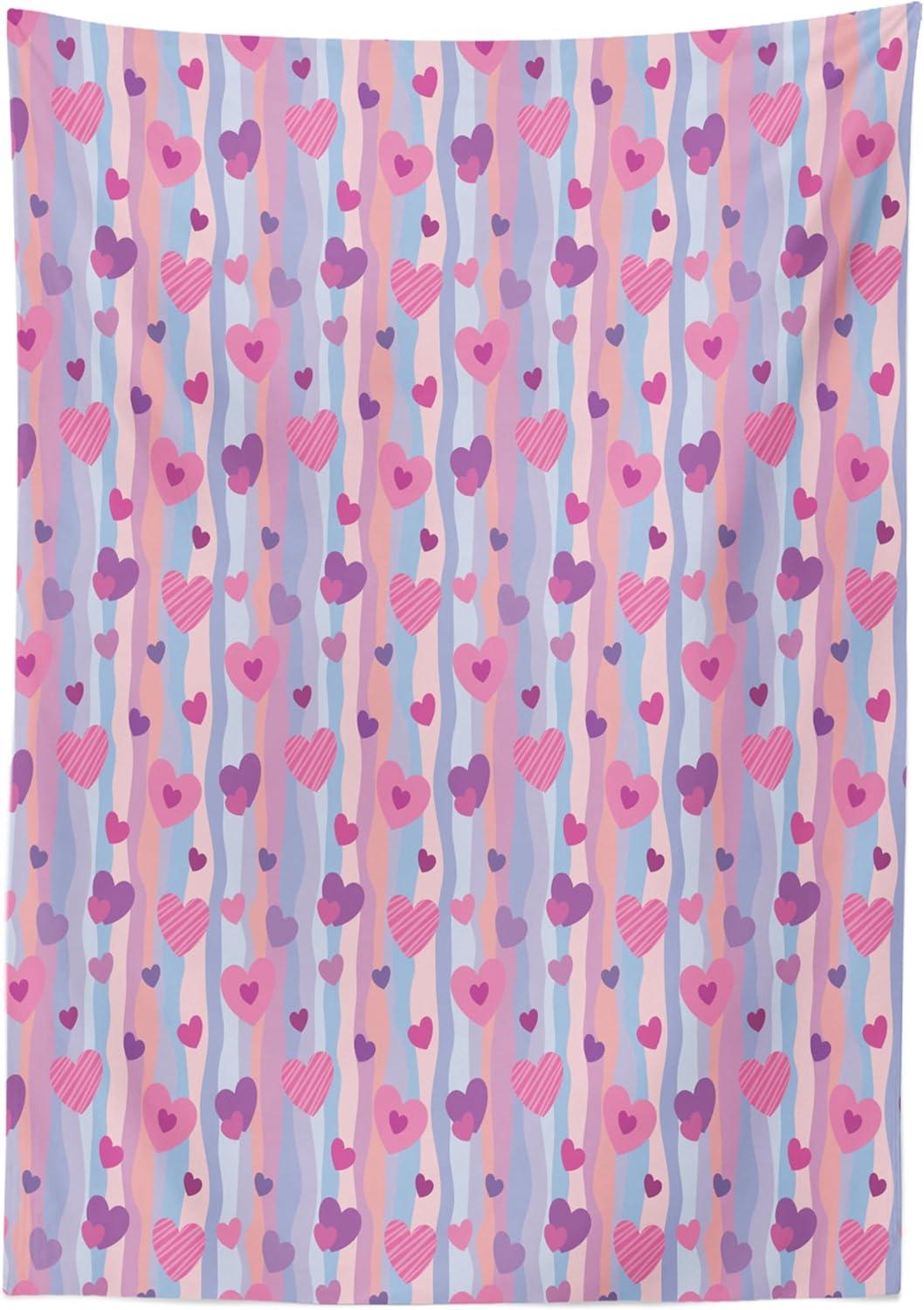 imageAmbesonne Love Tablecloth Hearts for Valentine Vertical Stripes Lines Ornament Romance Wedding Rectangular Table Cover for Dining Room Kitchen Decor 60 X 90 Pale Muave Blue Purple Pink