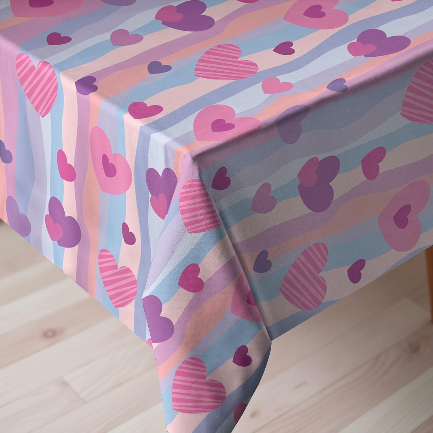 imageAmbesonne Love Tablecloth Hearts for Valentine Vertical Stripes Lines Ornament Romance Wedding Rectangular Table Cover for Dining Room Kitchen Decor 60 X 90 Pale Muave Blue Purple Pink