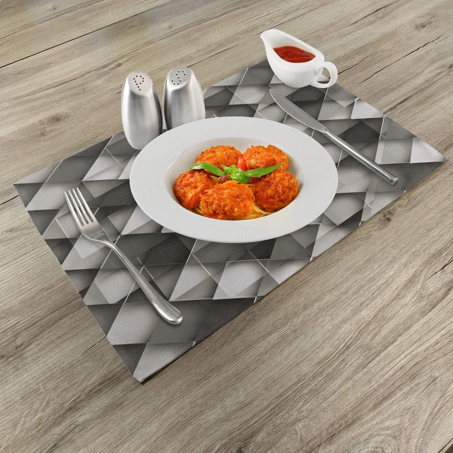 imageAmbesonne Modern Place Mats Set of 4 Geometrical Design with Grey Ombre Colored Squares Print Washable Fabric Placemats for Dining Table Standard Size Grey Charcoal
