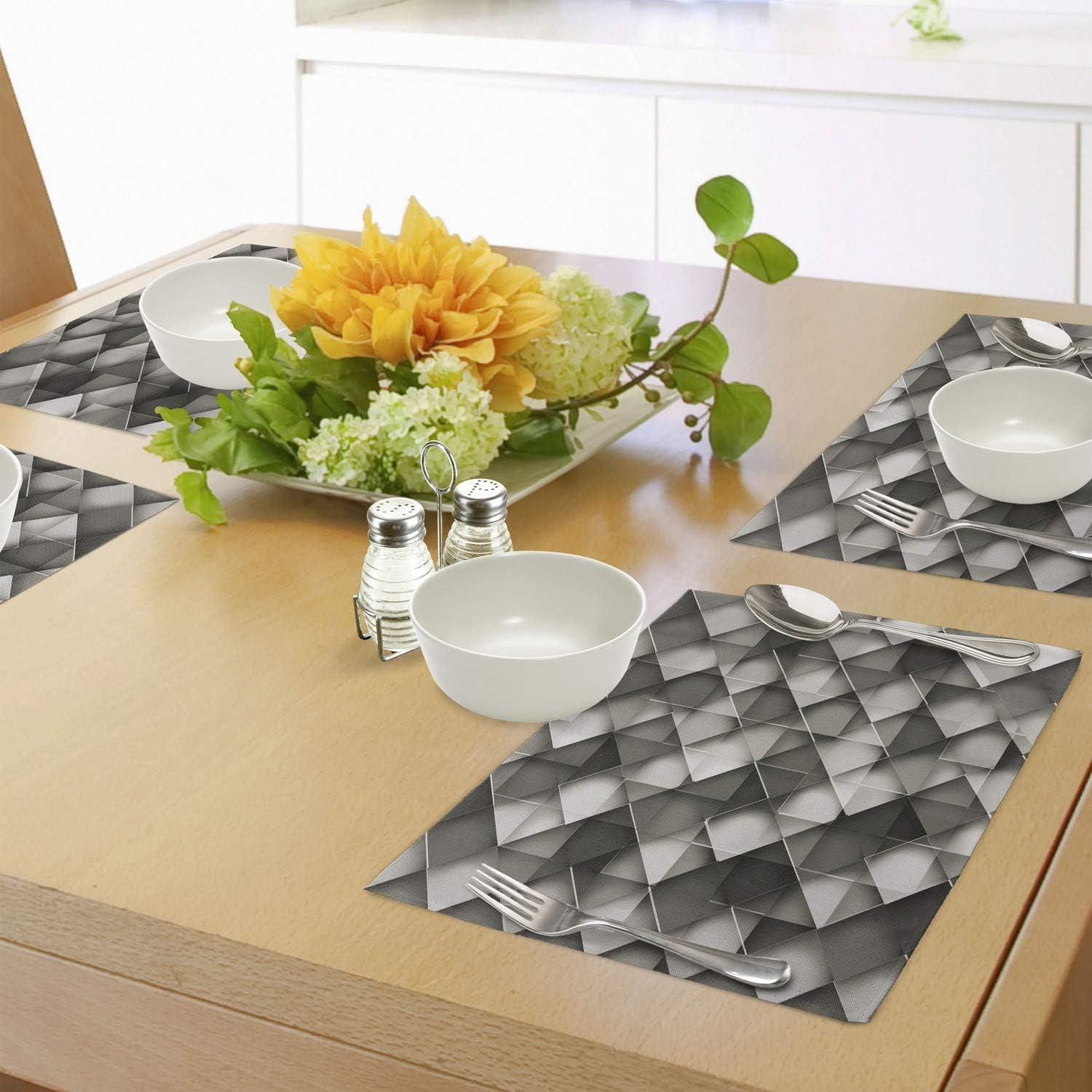 imageAmbesonne Modern Place Mats Set of 4 Geometrical Design with Grey Ombre Colored Squares Print Washable Fabric Placemats for Dining Table Standard Size Grey Charcoal