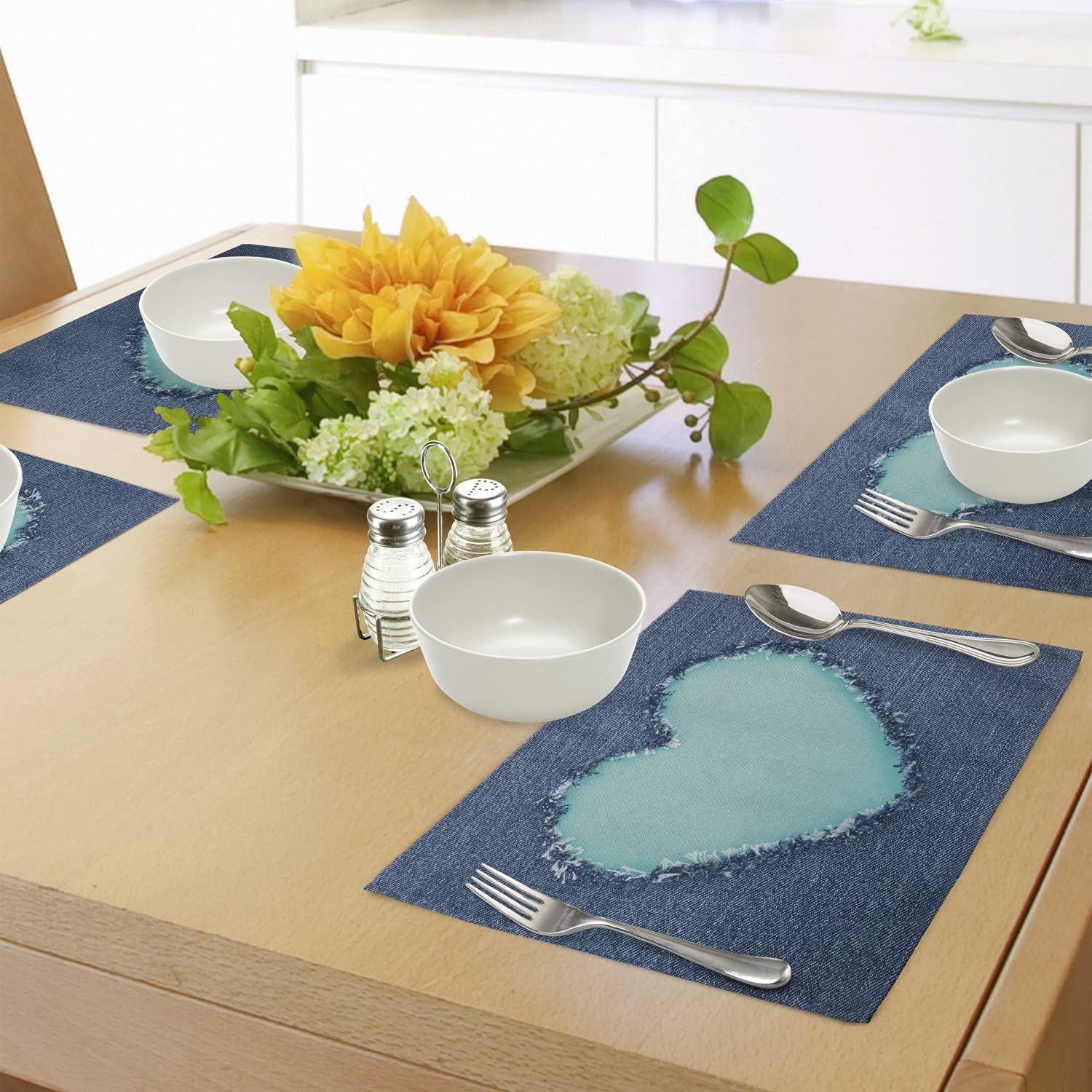 imageAmbesonne Navy and Teal Place Mats Set of 4 Ripped Themed Image Heart Shapes Lover Romance Valentines Day Washable Fabric Placemats for Dining Table Standard Size Navy Blue and Seafoam