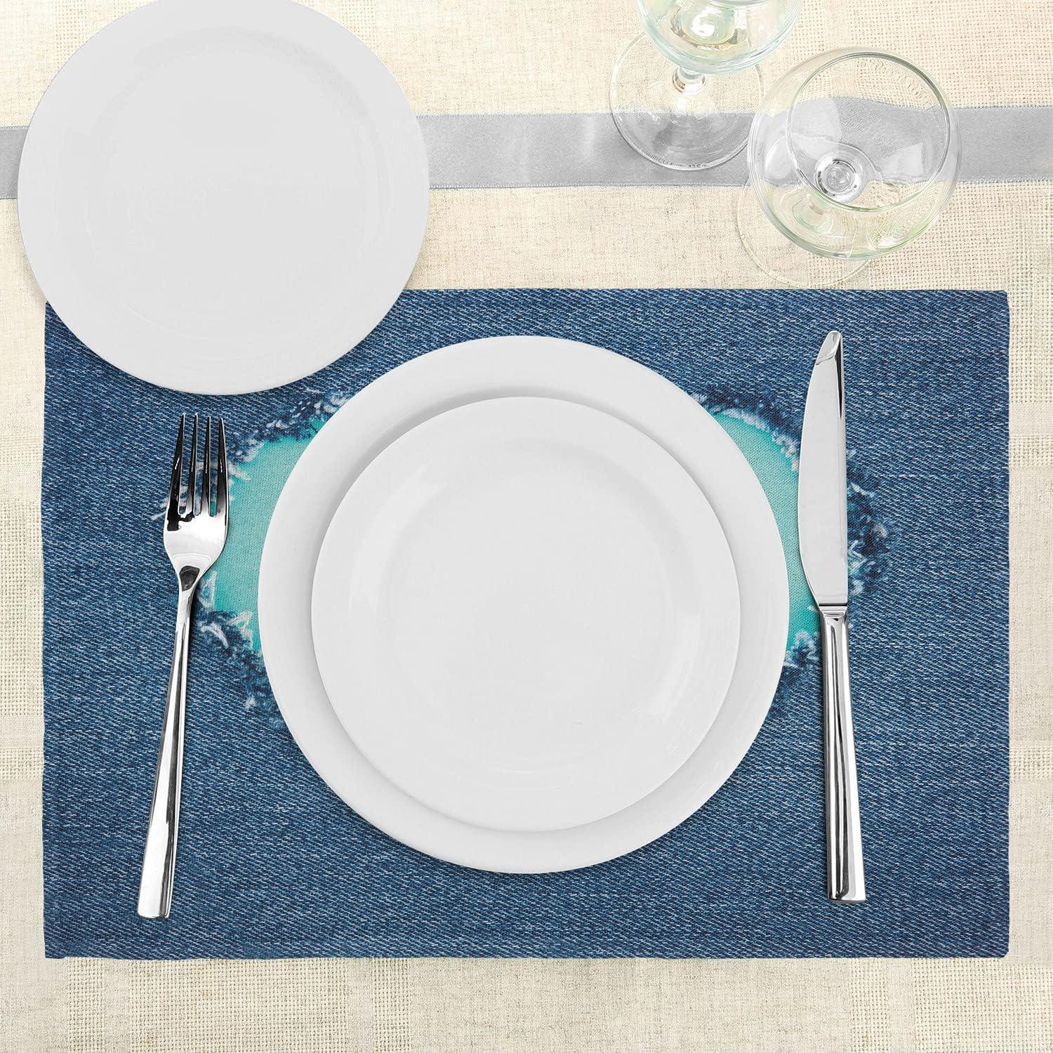 imageAmbesonne Navy and Teal Place Mats Set of 4 Ripped Themed Image Heart Shapes Lover Romance Valentines Day Washable Fabric Placemats for Dining Table Standard Size Navy Blue and Seafoam