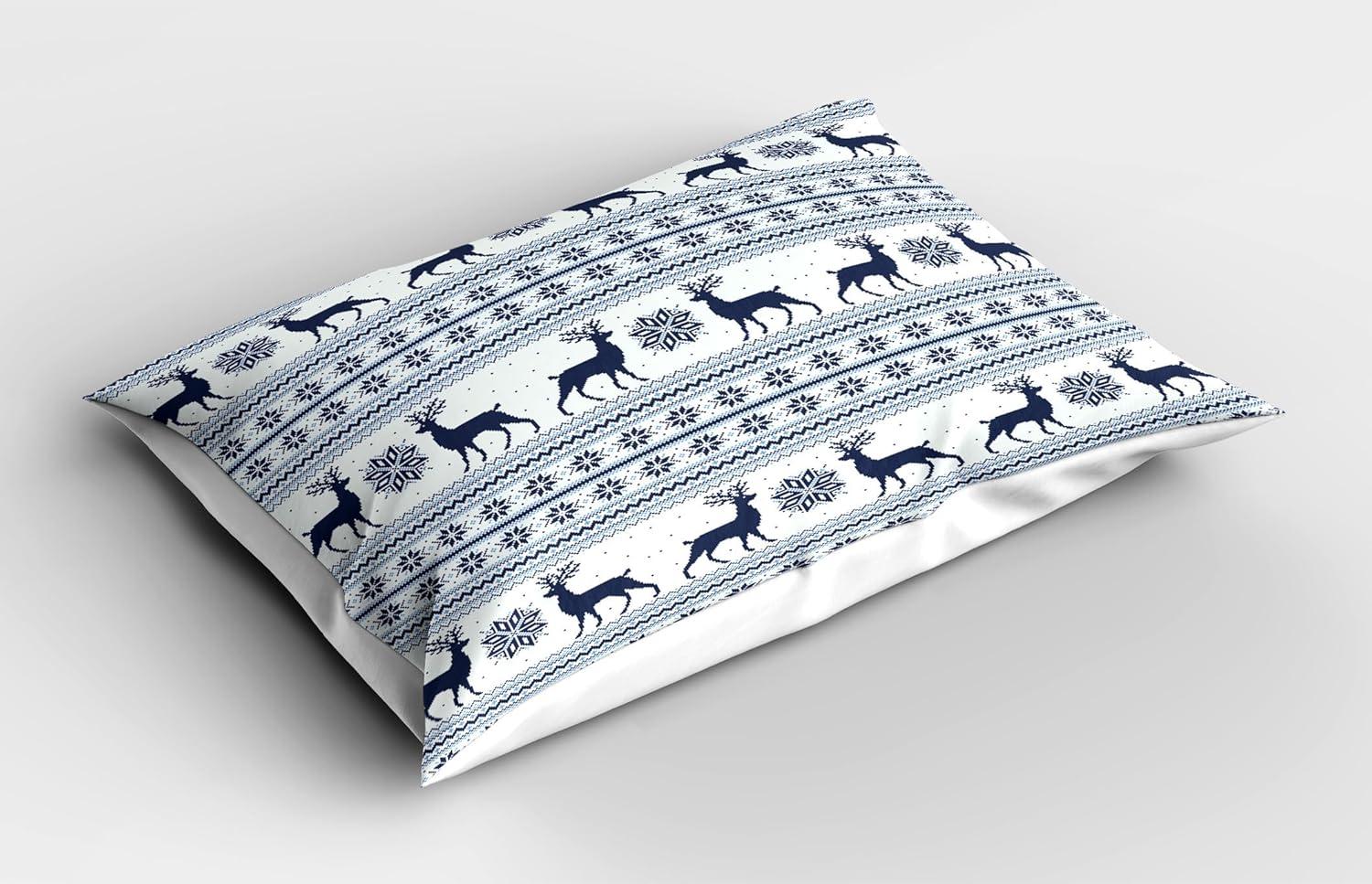imageAmbesonne Nordic Pillow Sham Set of 2 Pixel Art Style Christmas Pattern with Reindeer and Snowflake Motifs Quality Microfiber Bedding Item for All Seasons 30 x 20 Pale Blue Dark Blue