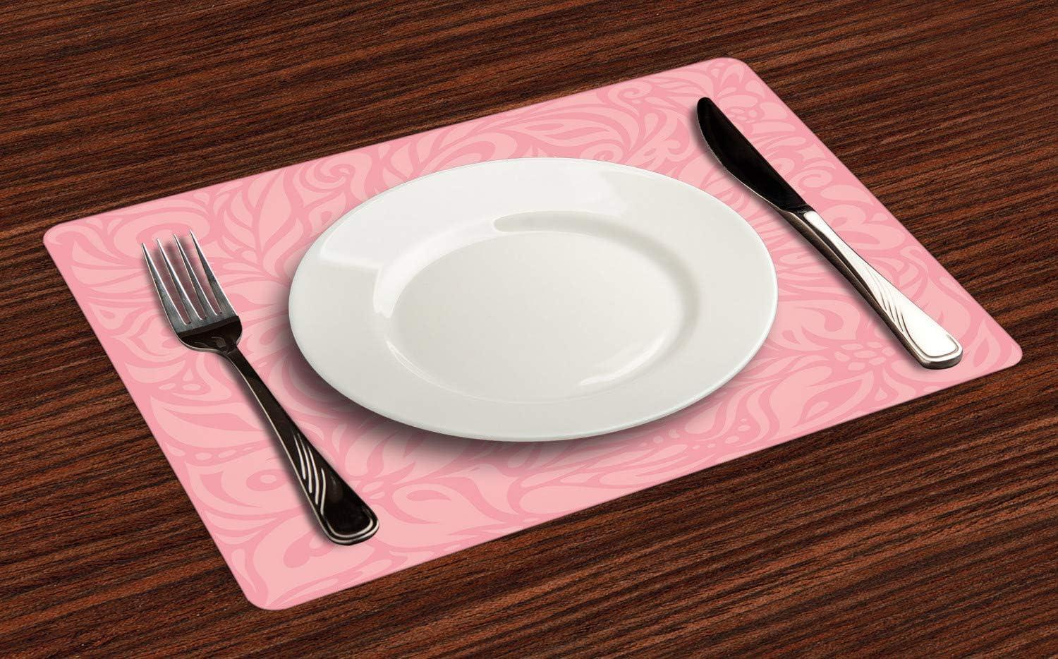 imageAmbesonne Peach Place Mats Set of 4 Floral Arrangement with Wildflowers and Leaves Abstract Valentines Day Inspired Art Washable Fabric Placemats for Dining Room Kitchen Table Decor Pale Pink