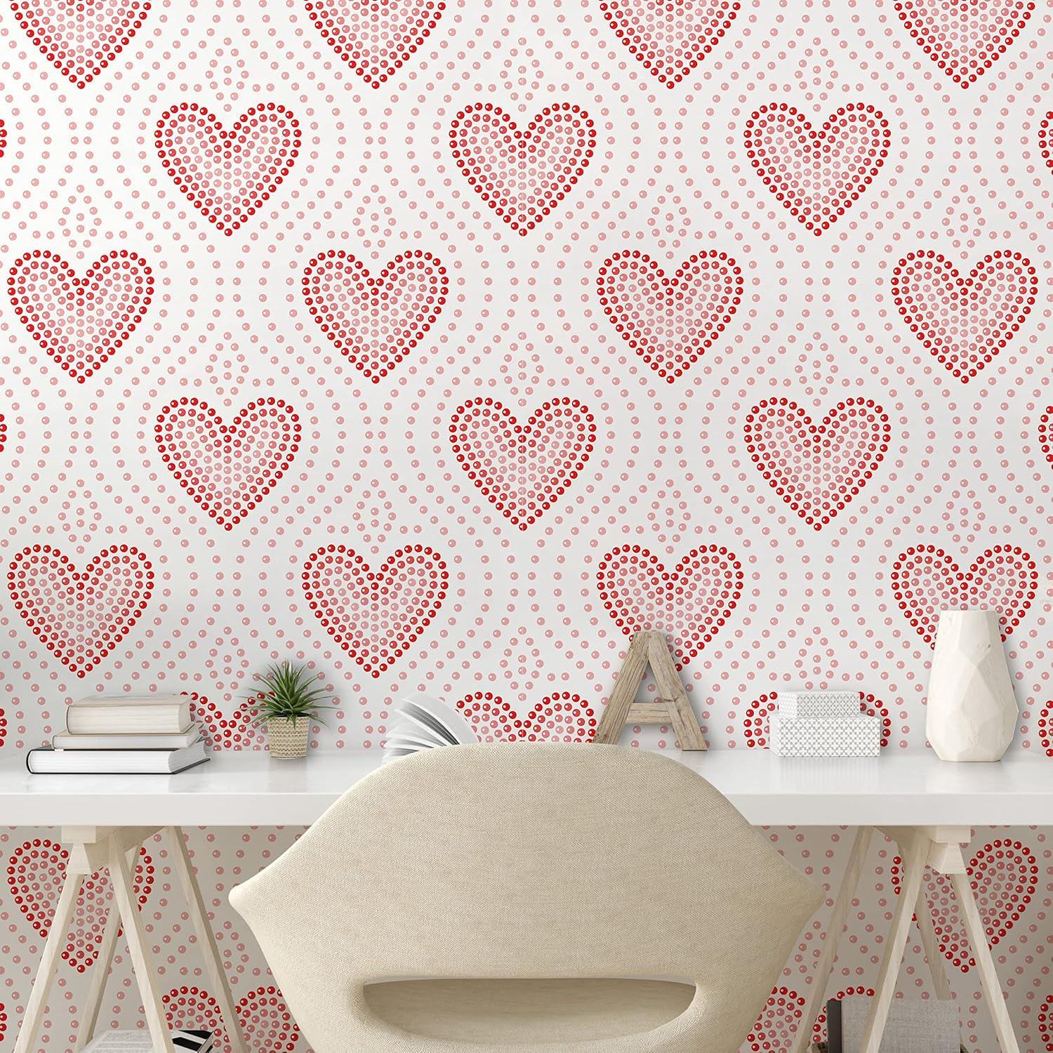 imageAmbesonne Pearls Peel amp Stick Wallpaper for Home Dotted Heart Pattern Love Themed Illustration Valentines Day Adornment SelfAdhesive Living Room Kitchen Accent 13 x 100 Blush Cream Red