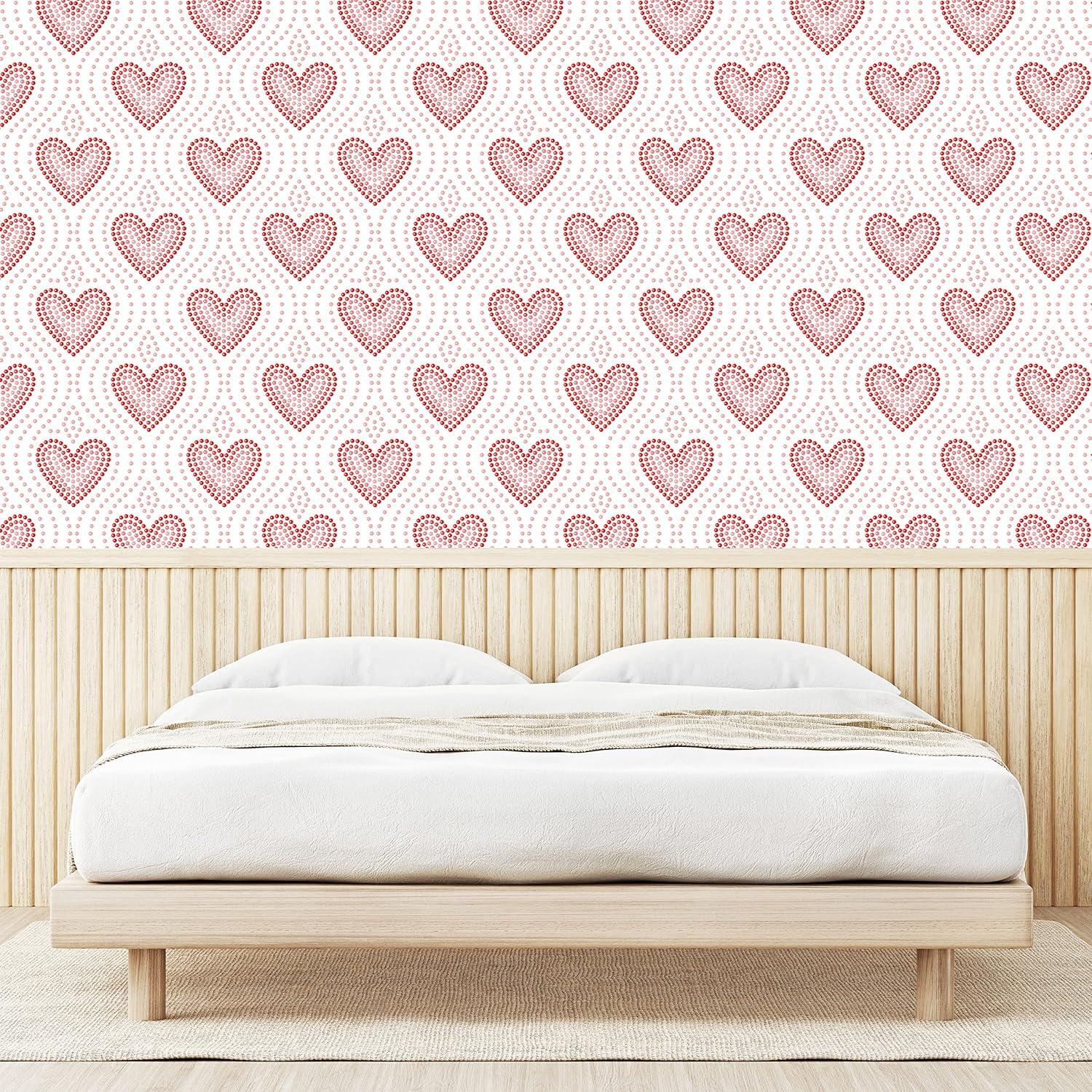 imageAmbesonne Pearls Peel amp Stick Wallpaper for Home Dotted Heart Pattern Love Themed Illustration Valentines Day Adornment SelfAdhesive Living Room Kitchen Accent 13 x 100 Blush Cream Red