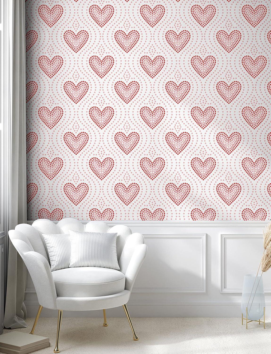 imageAmbesonne Pearls Peel amp Stick Wallpaper for Home Dotted Heart Pattern Love Themed Illustration Valentines Day Adornment SelfAdhesive Living Room Kitchen Accent 13 x 100 Blush Cream Red