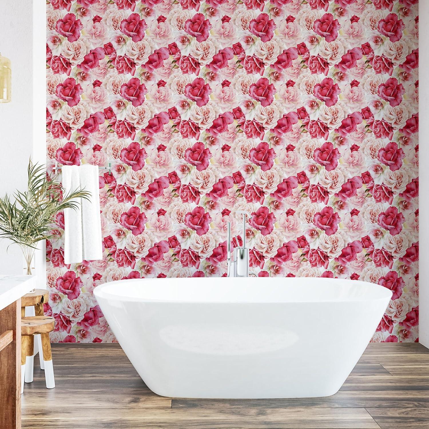 imageAmbesonne Pink Roses Peel amp Stick Wallpaper for Home Romantic Spring Garden Blooming Flowers Nature Art Valentine Blossom SelfAdhesive Living Room Kitchen Accent 13 x 36 Magenta Blush Khaki