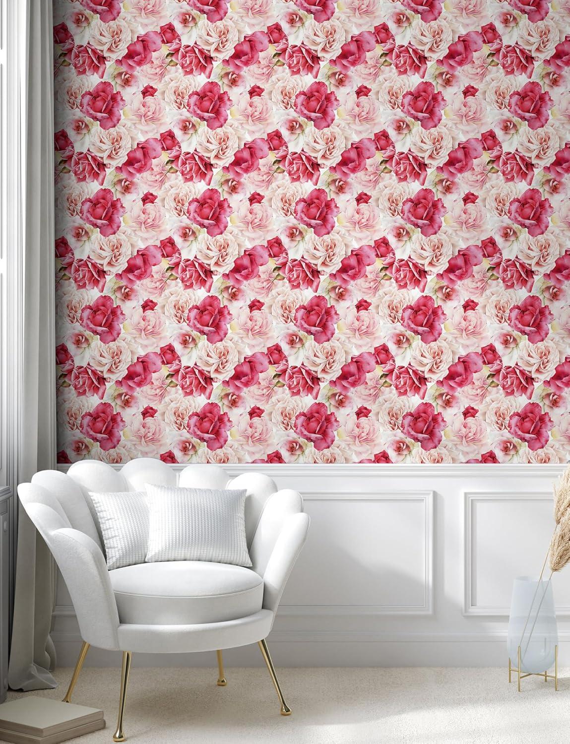 imageAmbesonne Pink Roses Peel amp Stick Wallpaper for Home Romantic Spring Garden Blooming Flowers Nature Art Valentine Blossom SelfAdhesive Living Room Kitchen Accent 13 x 36 Magenta Blush Khaki