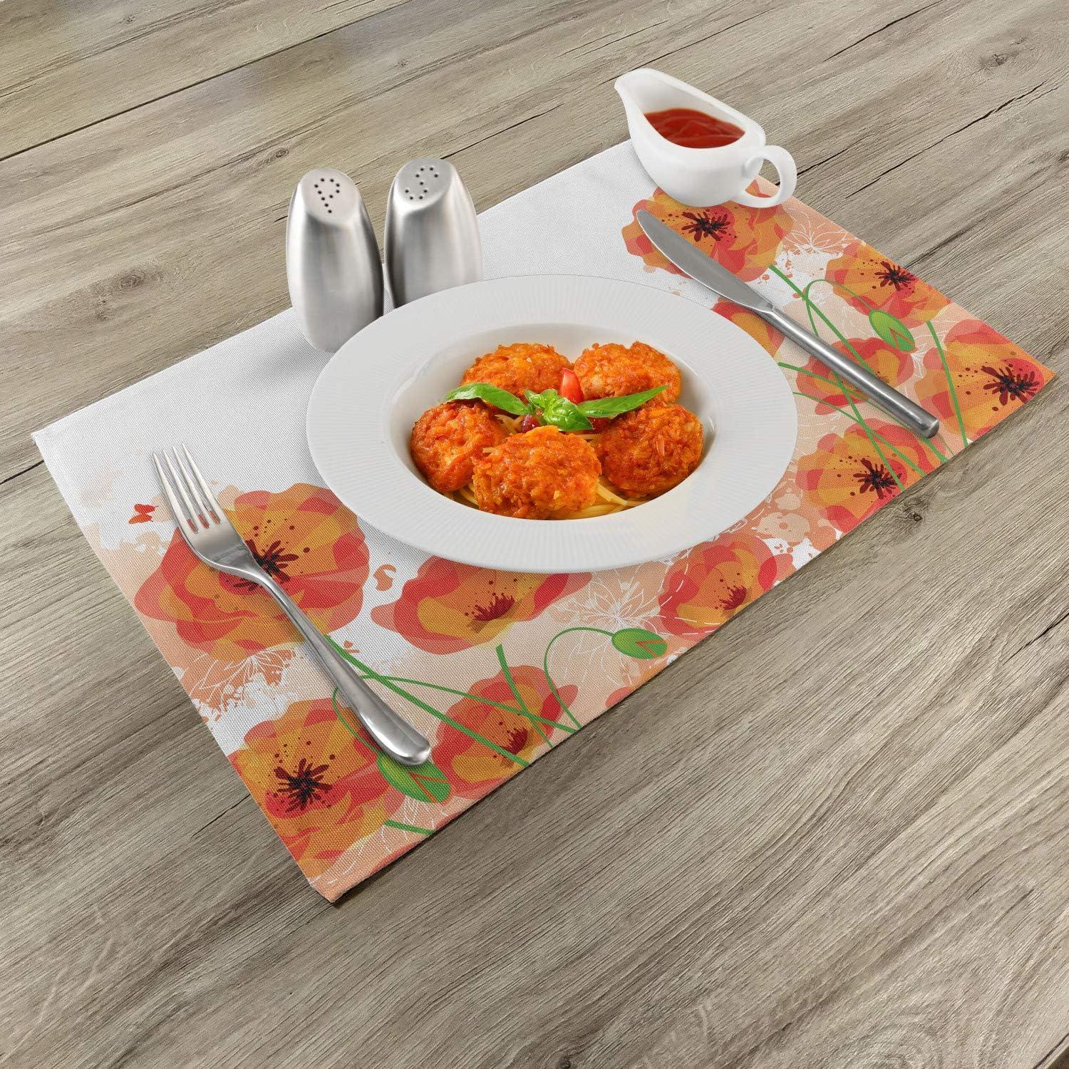 imageAmbesonne Poppy Flower Place Mats Set of 4 Digital Watercolors Design of Poppy Classic Botany Bouquet Patterns Print Washable Fabric Placemats for Dining Table Standard Size Orange White