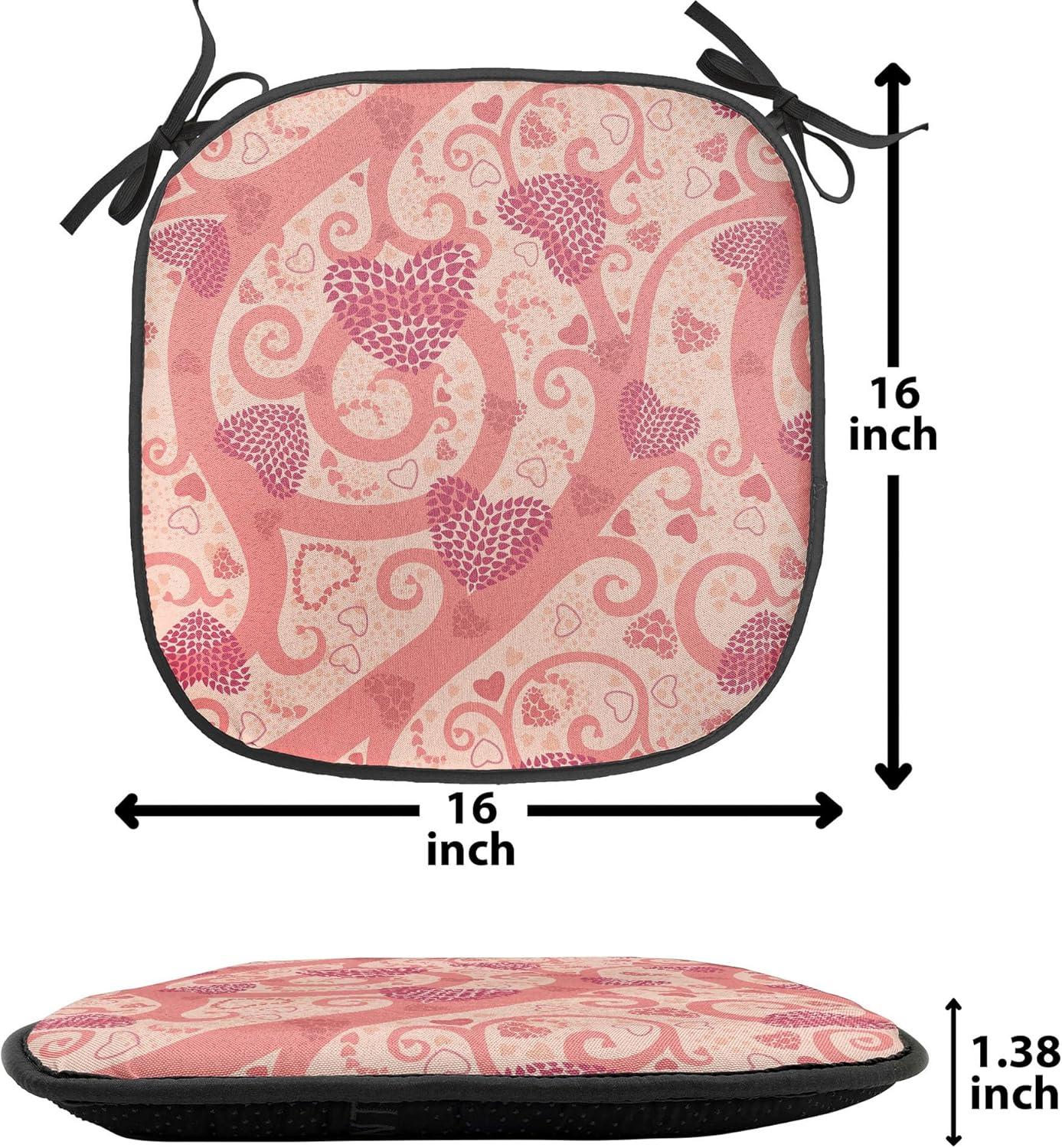 imageAmbesonne Romantic Chair Seating Cushion Set of 2 Flowers Hearts Valentines Celebration Birthday Lovers Twiggy Branches AntiSlip Seat Padding for Kitchen amp Patio 16x16 Coral Pale Peach Pink