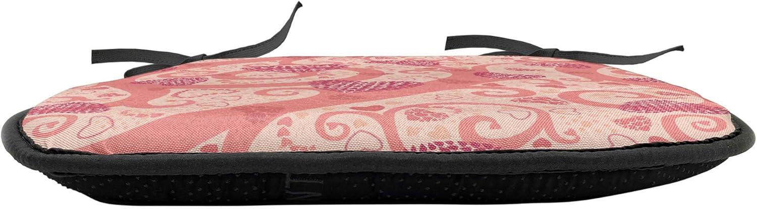 imageAmbesonne Romantic Chair Seating Cushion Set of 2 Flowers Hearts Valentines Celebration Birthday Lovers Twiggy Branches AntiSlip Seat Padding for Kitchen amp Patio 16x16 Coral Pale Peach Pink