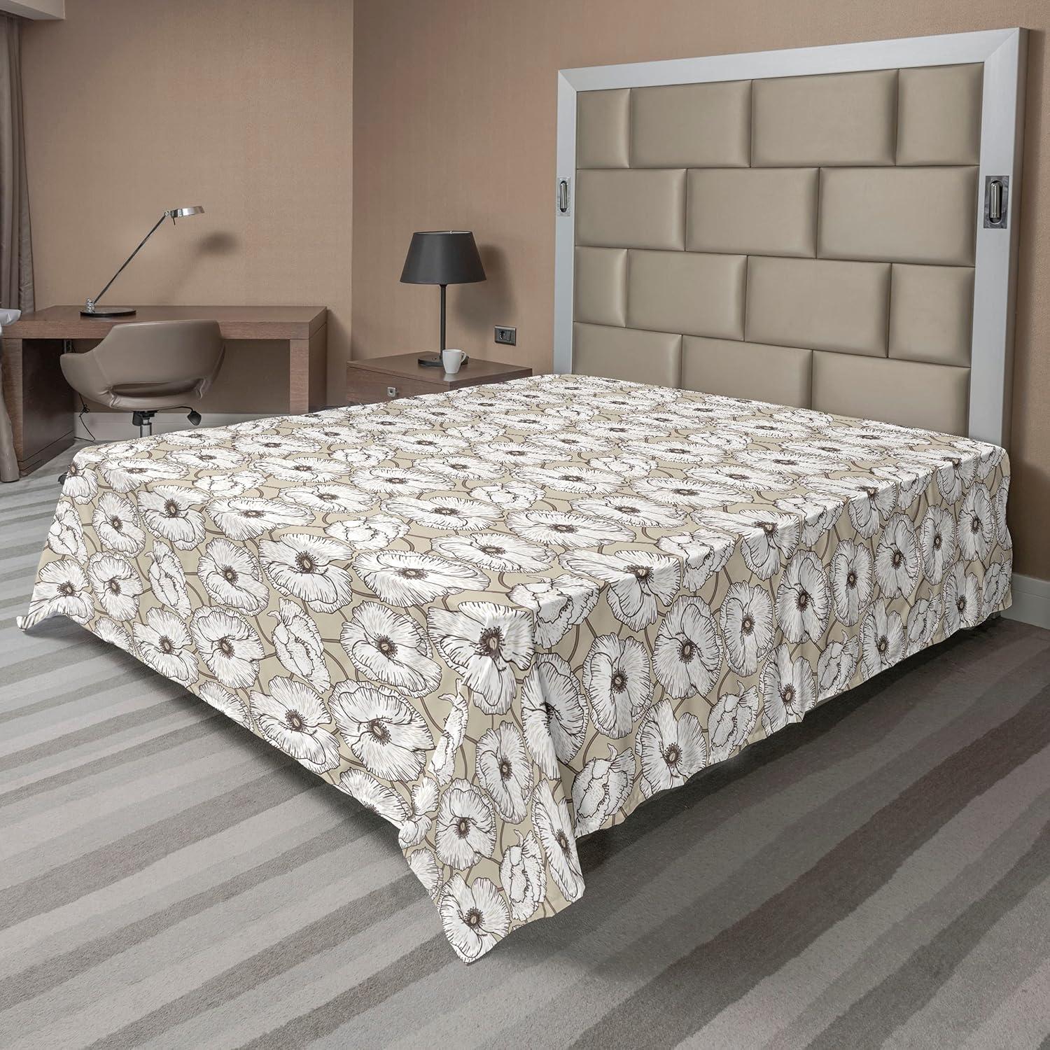 imageAmbesonne Romantic Flat Sheet Valentines Day Kiss Love Me and You Lettering with Blooming Flowers Soft Comfortable Top Sheet Decorative Bedding 1 Piece King Size Pastel Pink Grey EggshellDark Eggshell Brown White