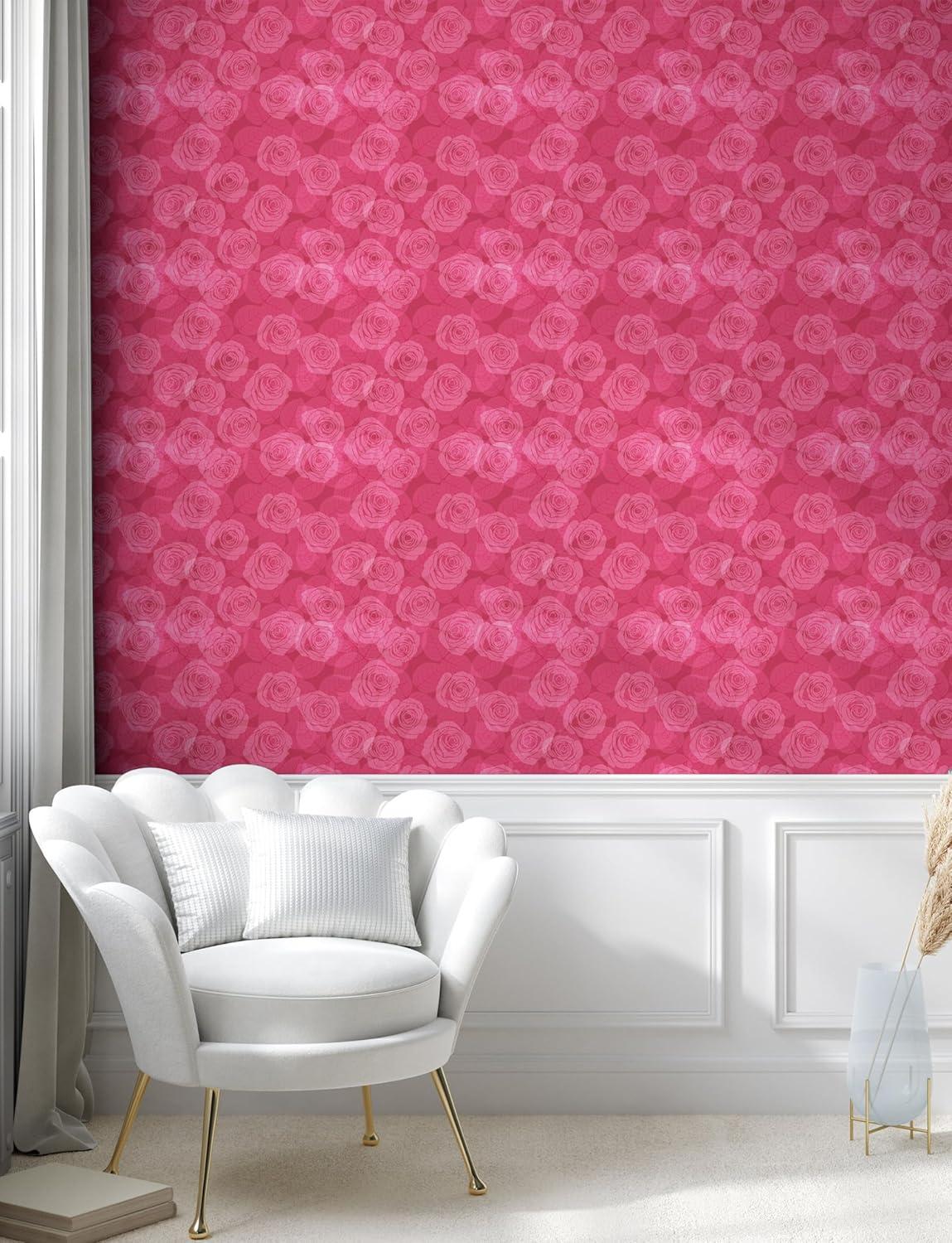 imageAmbesonne Rose Peel amp Stick Wallpaper for Home Shades of Pink Gentle Seasonal Flora Romance Love Theme Valentines Day Inspired Design SelfAdhesive Living Room Kitchen Accent 13 x 36 Pink