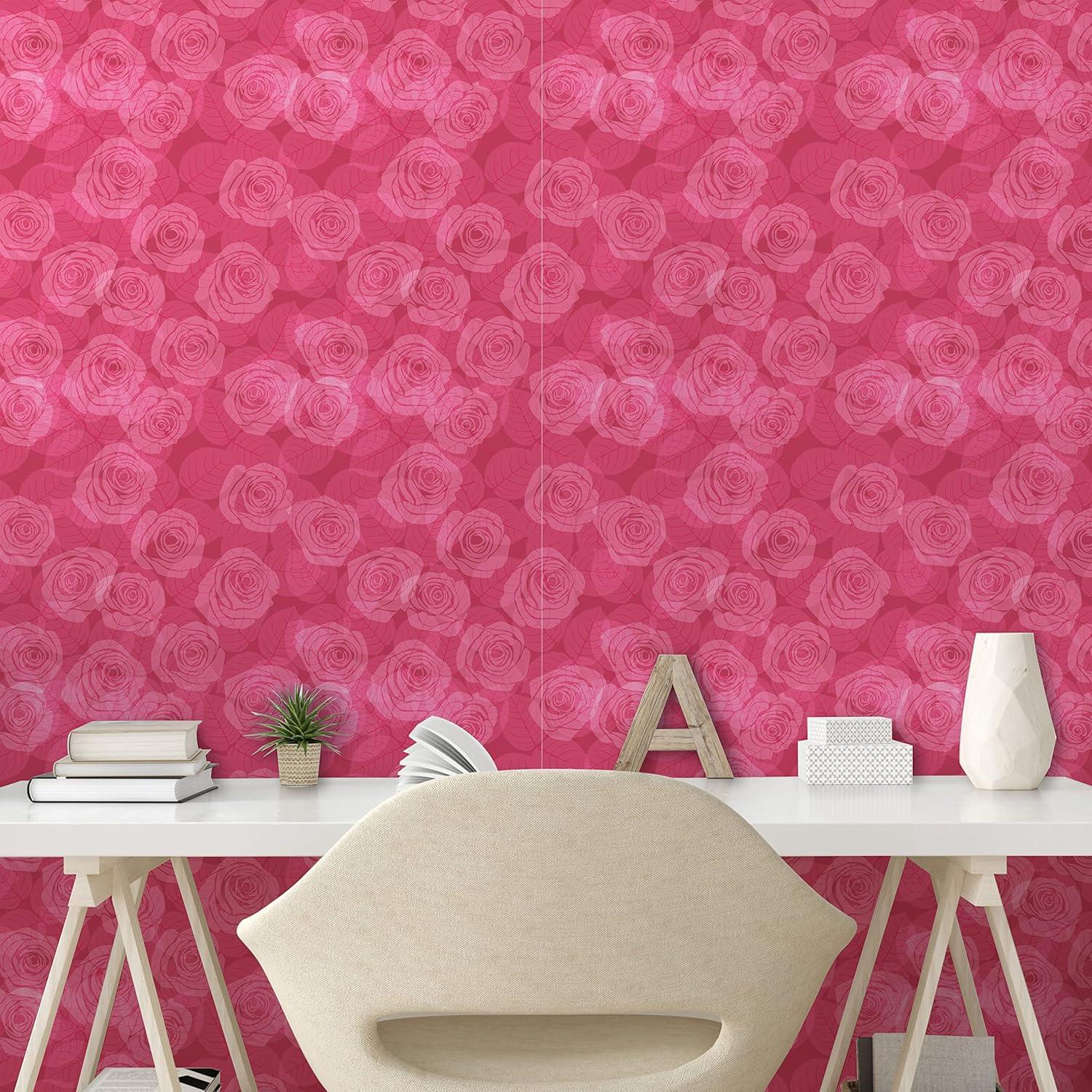 imageAmbesonne Rose Peel amp Stick Wallpaper for Home Shades of Pink Gentle Seasonal Flora Romance Love Theme Valentines Day Inspired Design SelfAdhesive Living Room Kitchen Accent 13 x 36 Pink