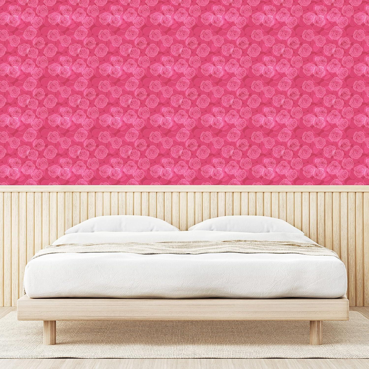 imageAmbesonne Rose Peel amp Stick Wallpaper for Home Shades of Pink Gentle Seasonal Flora Romance Love Theme Valentines Day Inspired Design SelfAdhesive Living Room Kitchen Accent 13 x 36 Pink