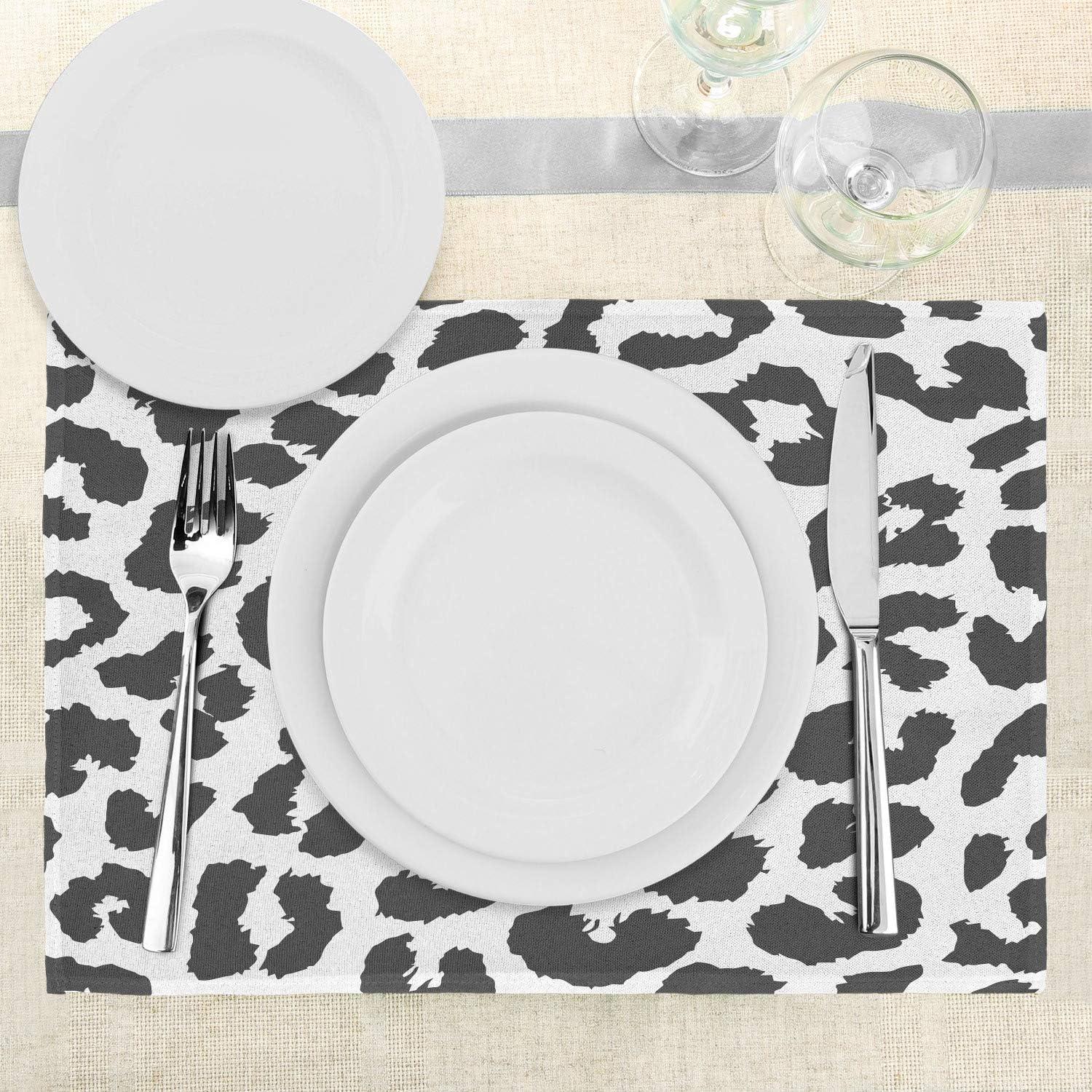 imageAmbesonne Safari Place Mats Set of 4 Leopard Cheetah Animal Print Kiss Shape Lipstick Mark Dotted Trend Art Washable Fabric Placemats for Dining Table Standard Size Black Pink