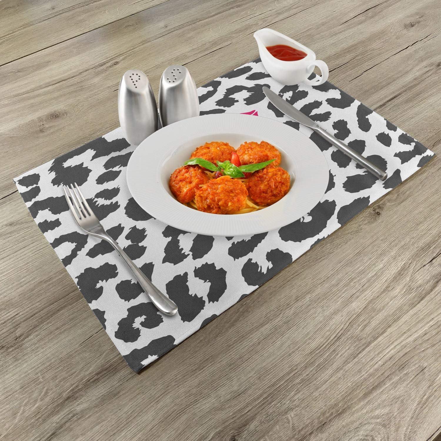 imageAmbesonne Safari Place Mats Set of 4 Leopard Cheetah Animal Print Kiss Shape Lipstick Mark Dotted Trend Art Washable Fabric Placemats for Dining Table Standard Size Black Pink
