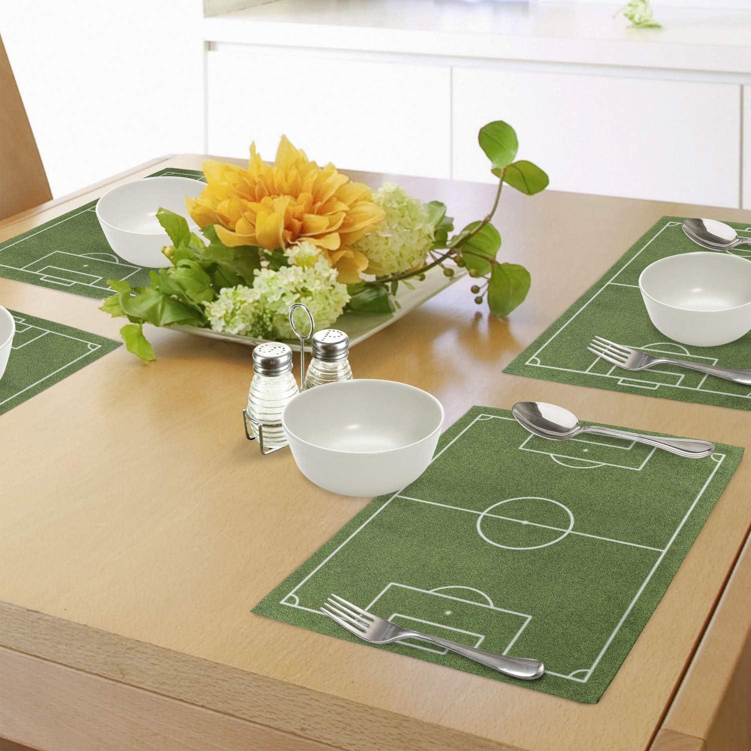 imageAmbesonne Sports Place Mats Set of 4 Classic Illustration of a Soccer Field Stadium Match Art Lines Modern Football Washable Fabric Placemats for Dining Table Standard Size Fern Green White
