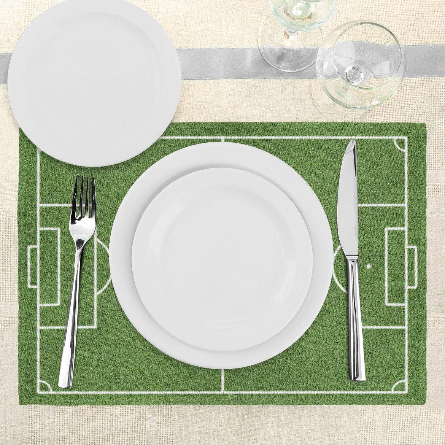 imageAmbesonne Sports Place Mats Set of 4 Classic Illustration of a Soccer Field Stadium Match Art Lines Modern Football Washable Fabric Placemats for Dining Table Standard Size Fern Green White