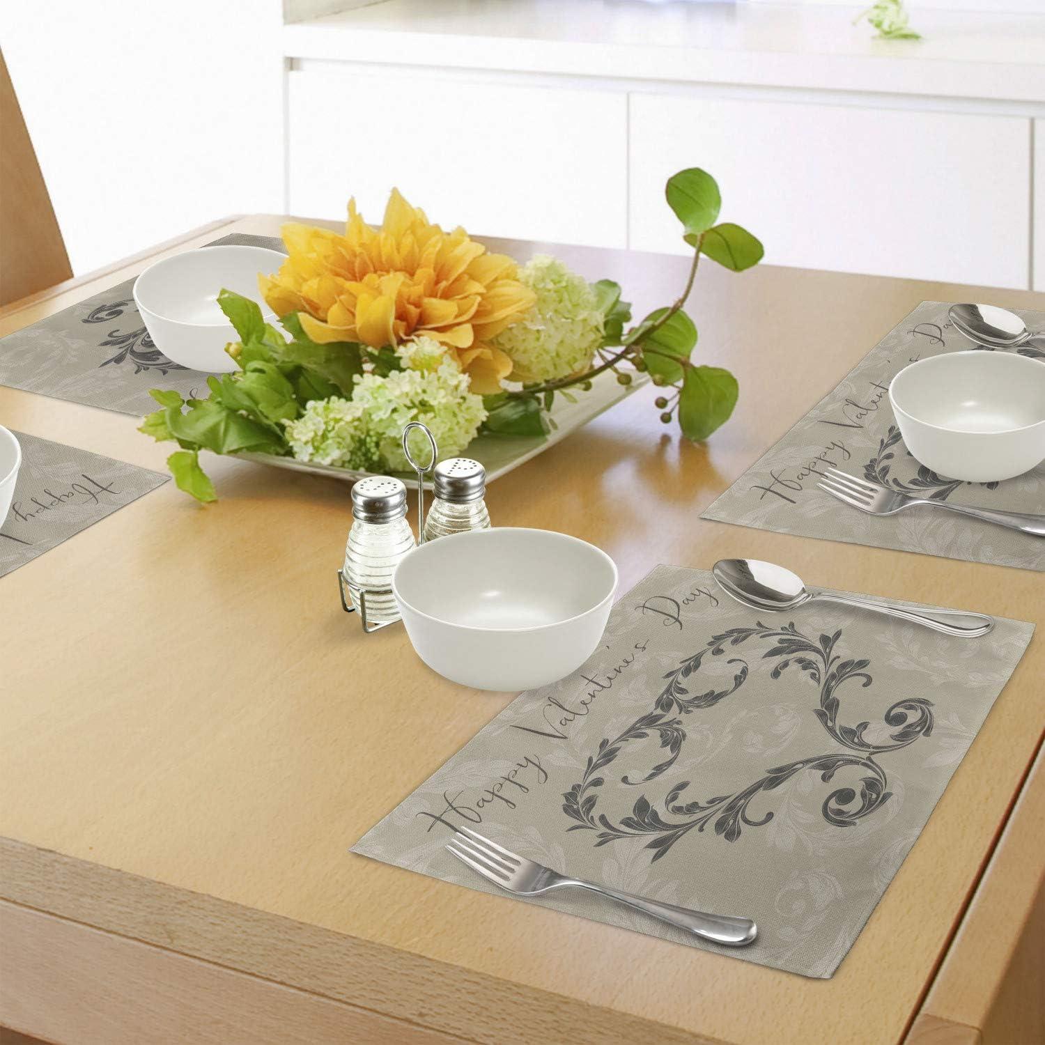 imageAmbesonne Taupe Place Mats Set of 4 Happy Valentines Day Hand Writing Laurel Leaves Forming a Heart Victorian Washable Fabric Placemats for Dining Table Standard Size Taupe Tan