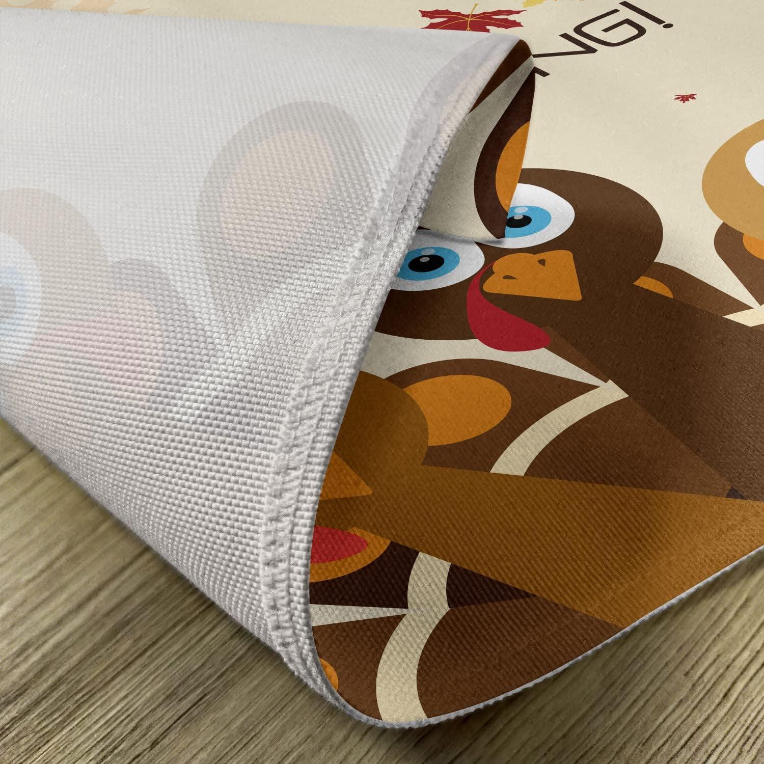 imageAmbesonne Turkey Place Mats Set of 4 Happy Thanksgiving Falling Leaves and Poultry Birds Harvest Time Celebration Washable Fabric Placemats for Dining Table Standard Size Brown Cream