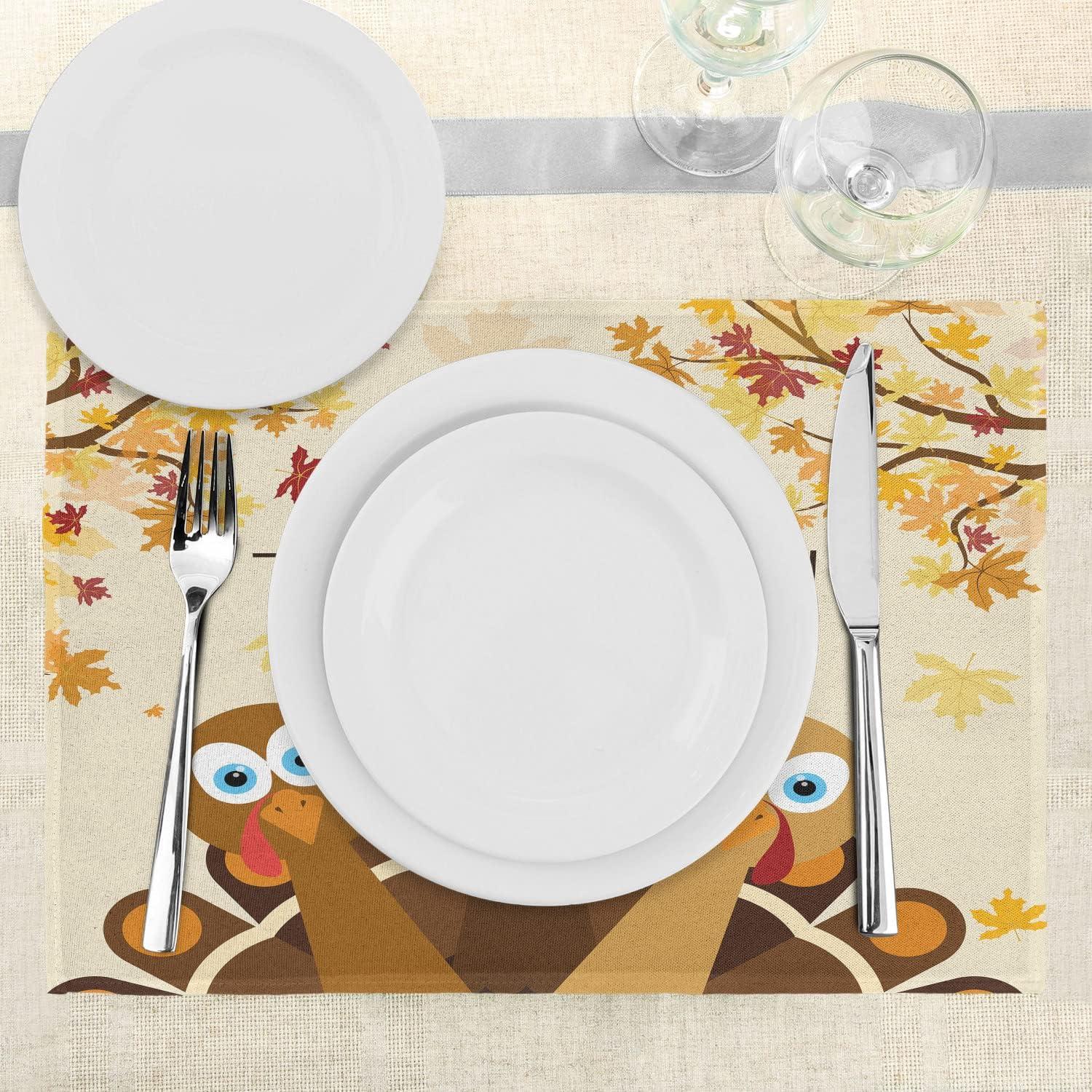 imageAmbesonne Turkey Place Mats Set of 4 Happy Thanksgiving Falling Leaves and Poultry Birds Harvest Time Celebration Washable Fabric Placemats for Dining Table Standard Size Brown Cream