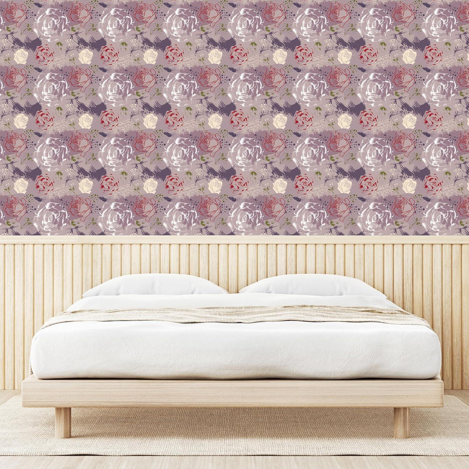imageAmbesonne Valentine Peel amp Stick Wallpaper for Home PastelColored Rose Flowers Leaves with Brush Strokes Abstract Art SelfAdhesive Living Room Kitchen Accent 13 x 100 Mauve Taupe Sage Green