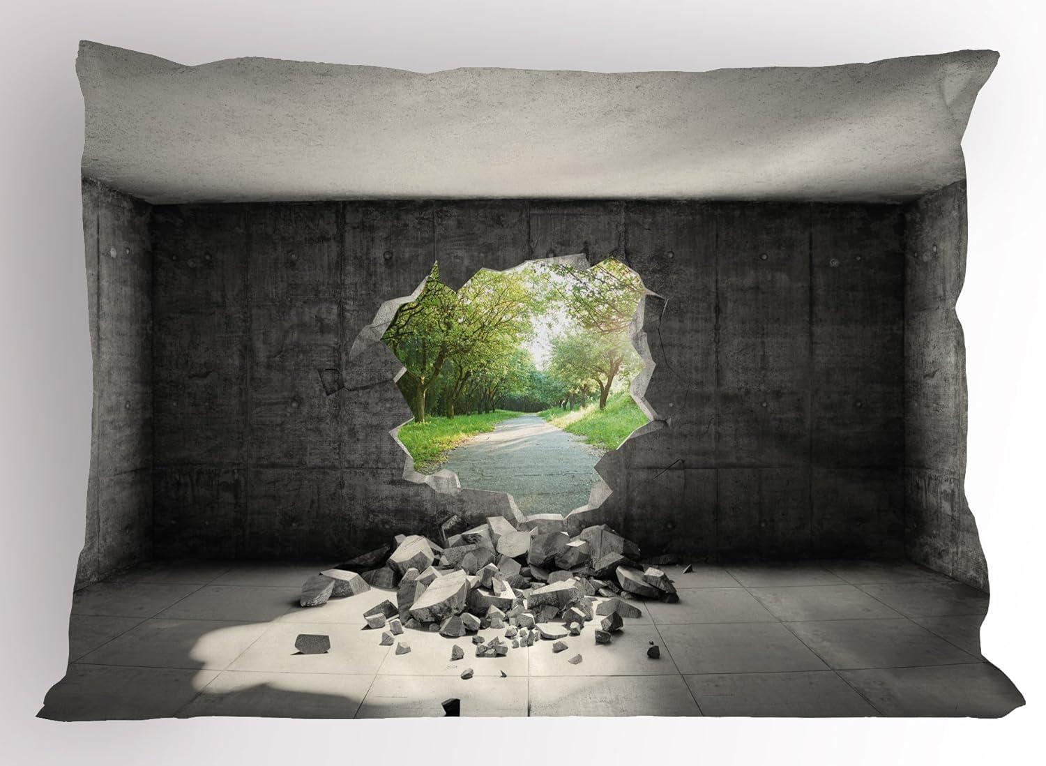 imageAmbesonne Valentines Day Pillow Sham Set of 2 Rustic Heart Over Wooden Planks Background Lovers Corner Romantic Celebration Print Quality Microfiber Bedding Item for All Seasons 26 x 20 TanGrey Green