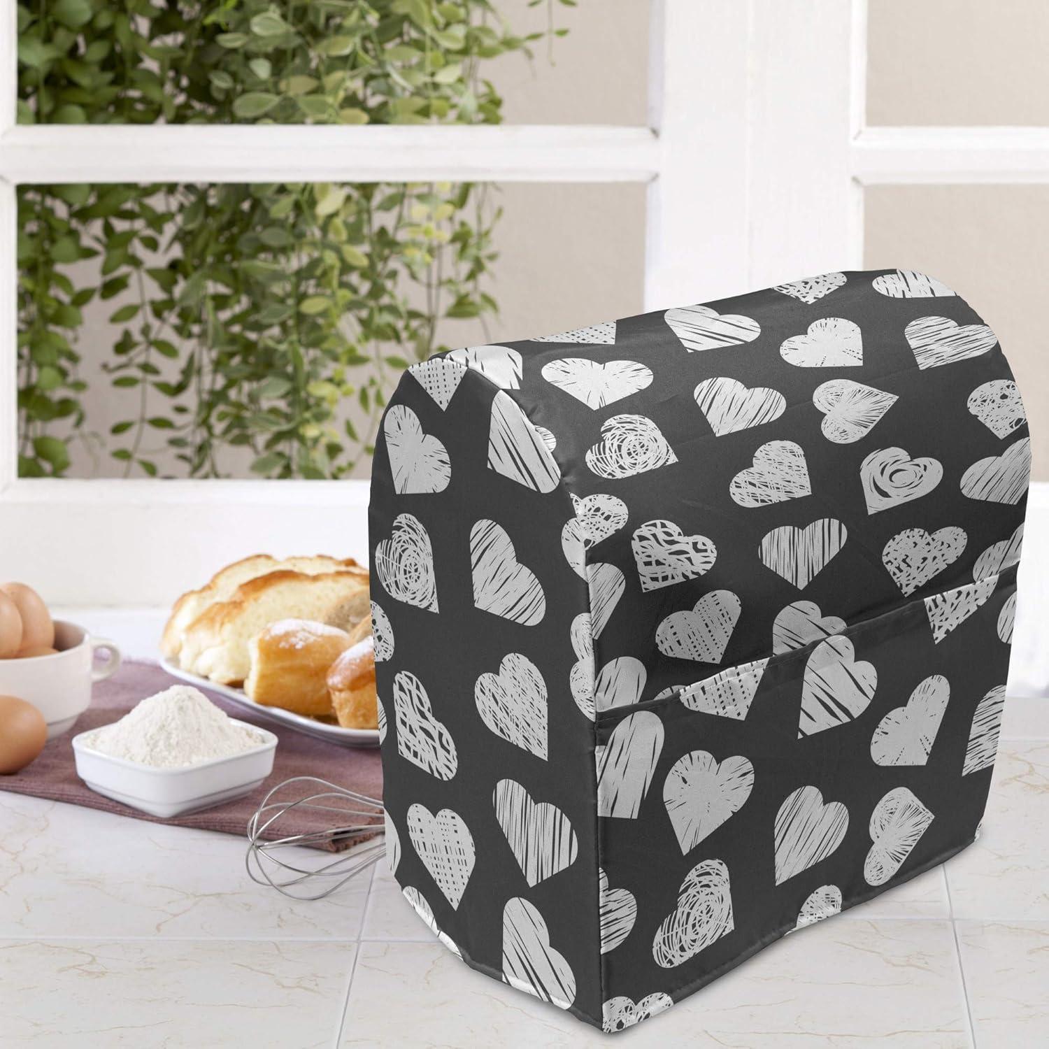 imageAmbesonne Valentines Day Stand Mixer Cover Modern and Arcadia Love Themed Pattern with Hearts Kitchen Appliance Organizer Bag Cover with a Pocket 68 Quarts Dark Blue Grey and White