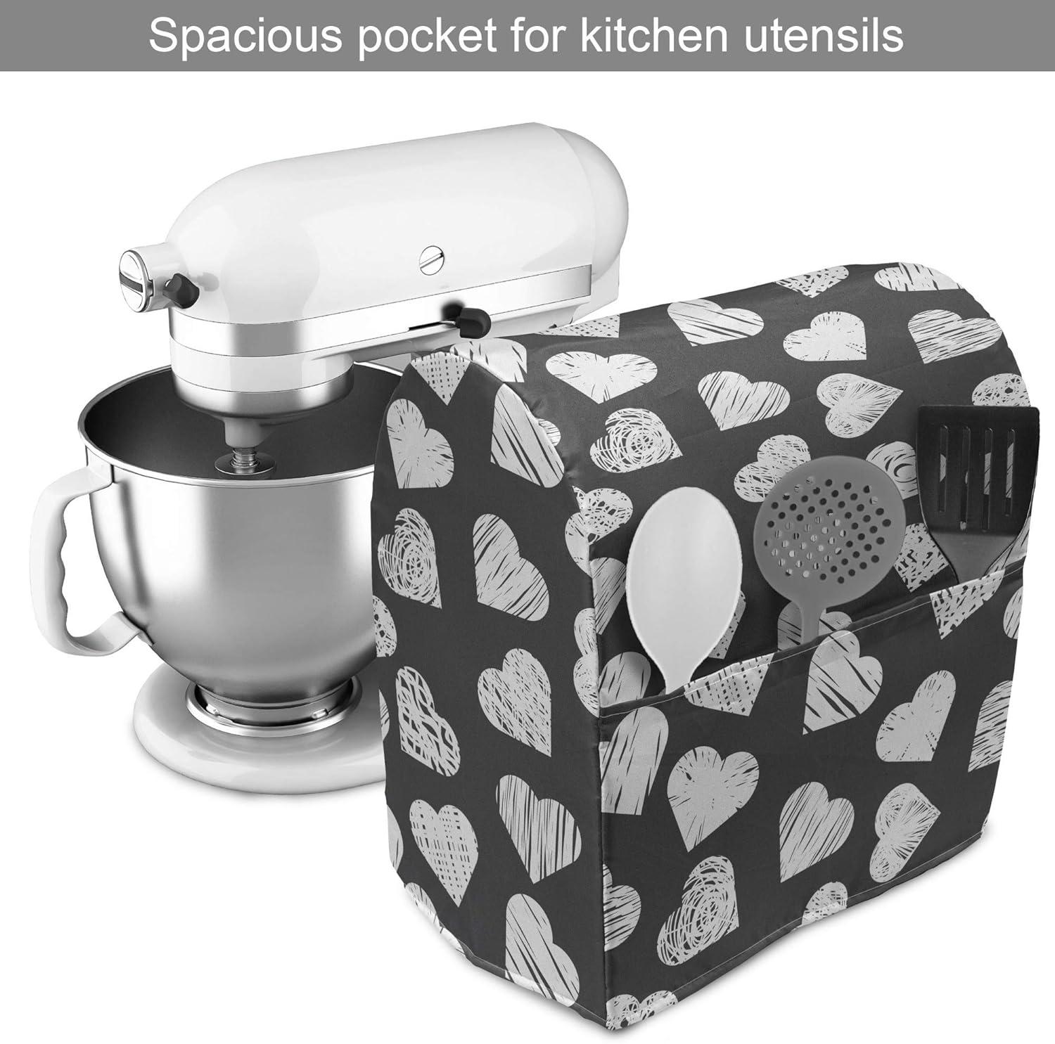 imageAmbesonne Valentines Day Stand Mixer Cover Modern and Arcadia Love Themed Pattern with Hearts Kitchen Appliance Organizer Bag Cover with a Pocket 68 Quarts Dark Blue Grey and White
