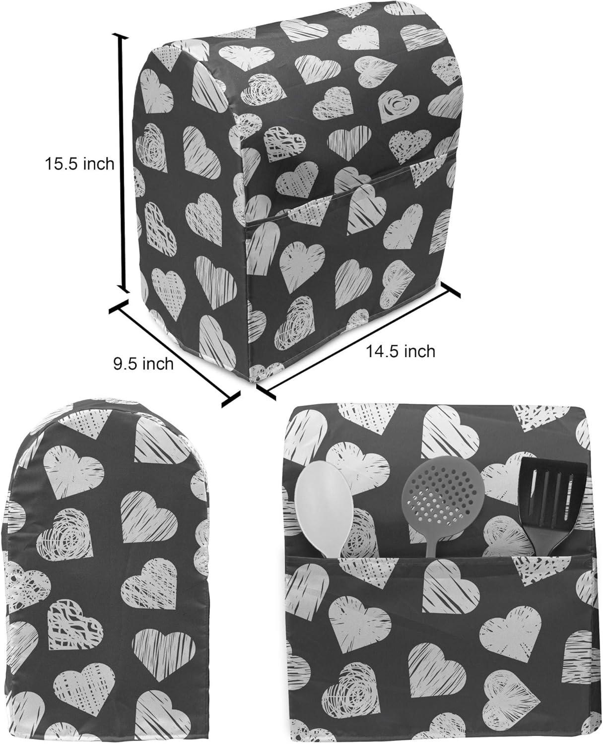 imageAmbesonne Valentines Day Stand Mixer Cover Modern and Arcadia Love Themed Pattern with Hearts Kitchen Appliance Organizer Bag Cover with a Pocket 68 Quarts Dark Blue Grey and White