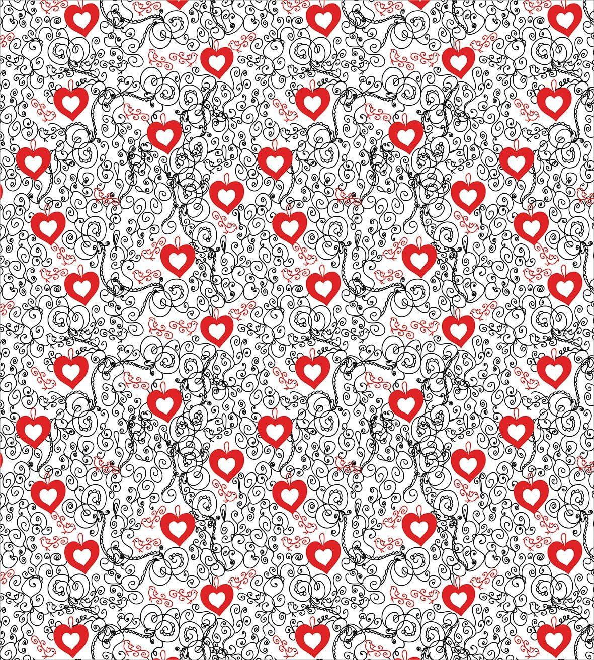 imageAmbesonne Valentines Duvet Cover Set Romantic Abstract Pattern with Hearts Birds and Swirled Lines Decorative 2 Piece Bedding Set with 1 Pillow Sham Twin Size Vermilion and Black
