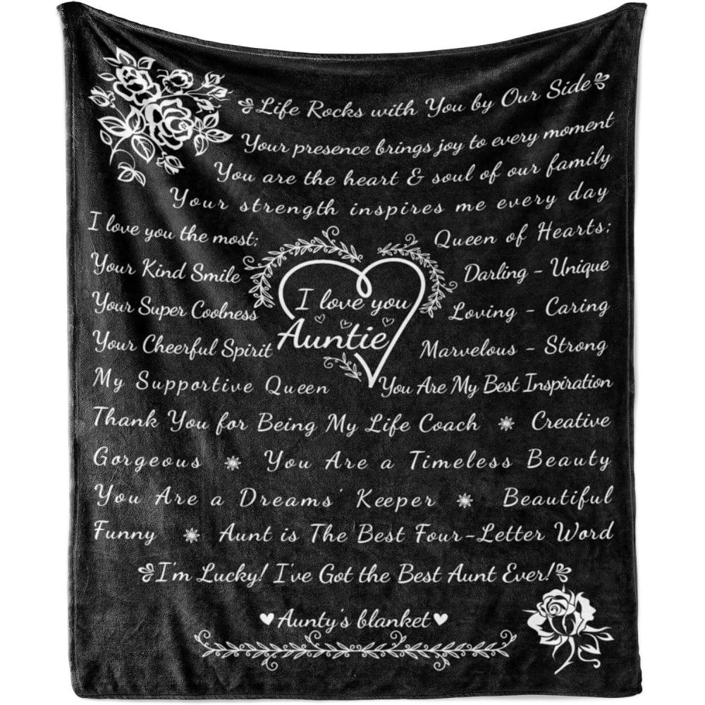 imageAmbesonne Aunt Gift Blanket Custom Best Auntie Present for Birthday amp Christmas from Niece Nephew Flannel Fleece Bed amp Throw Cover Filled with Appreciation Love Words 50 x 70 Jade GreenBlack