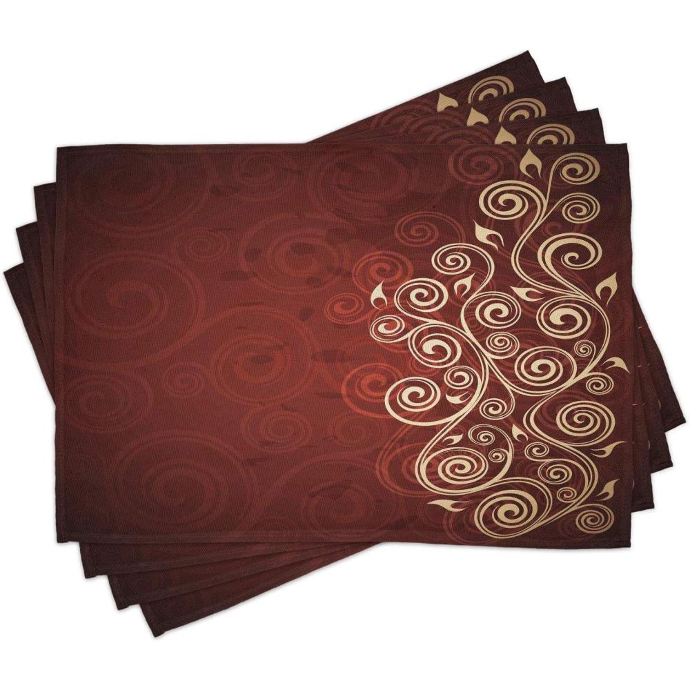 imageAmbesonne Burgundy Place Mats Set of 4 Floral Swirls Ivy Image Ombre Details Grunge Backdrop Flower Art Washable Fabric Placemats for Dining Table Standard Size Cream Ruby
