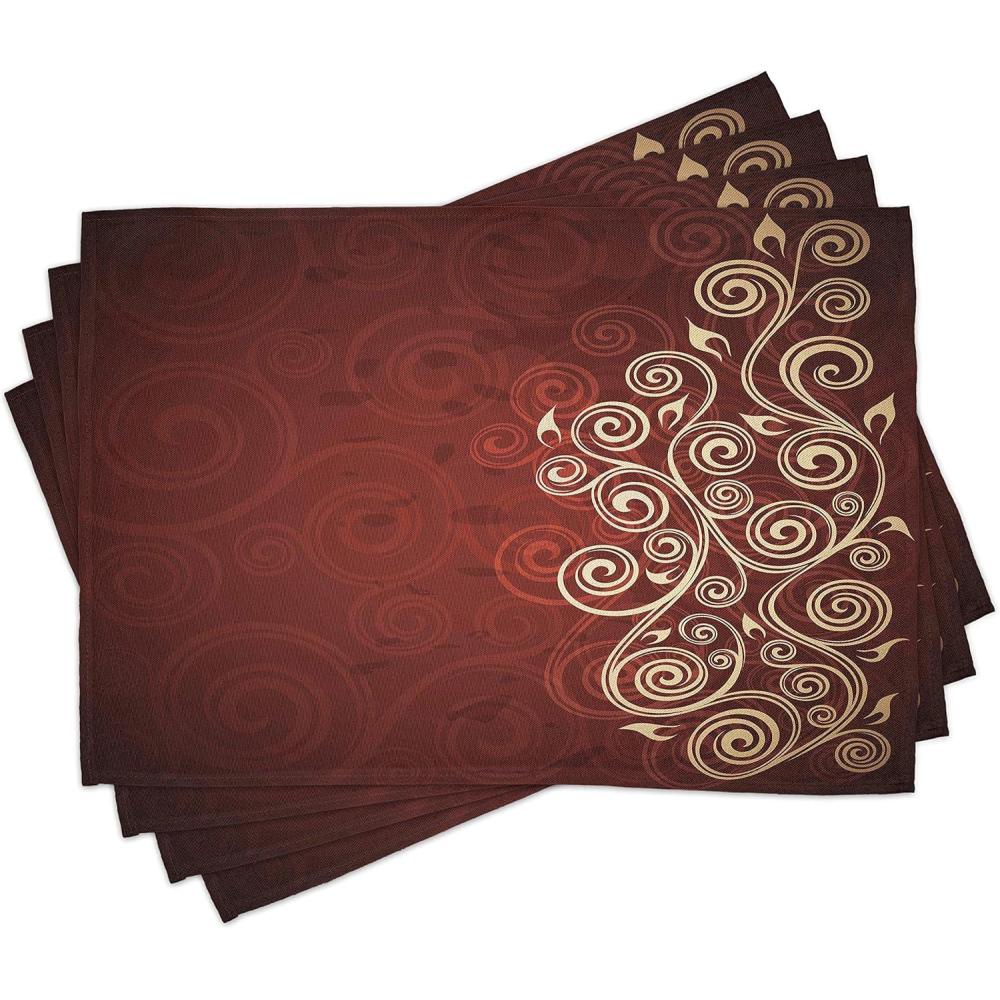 imageAmbesonne Burgundy Place Mats Set of 8 Floral Swirls Ivy Image Ombre Details Grunge Backdrop Flower Art Washable Fabric Placemats for Dining Table Placemat 8 pcs Cream Ruby