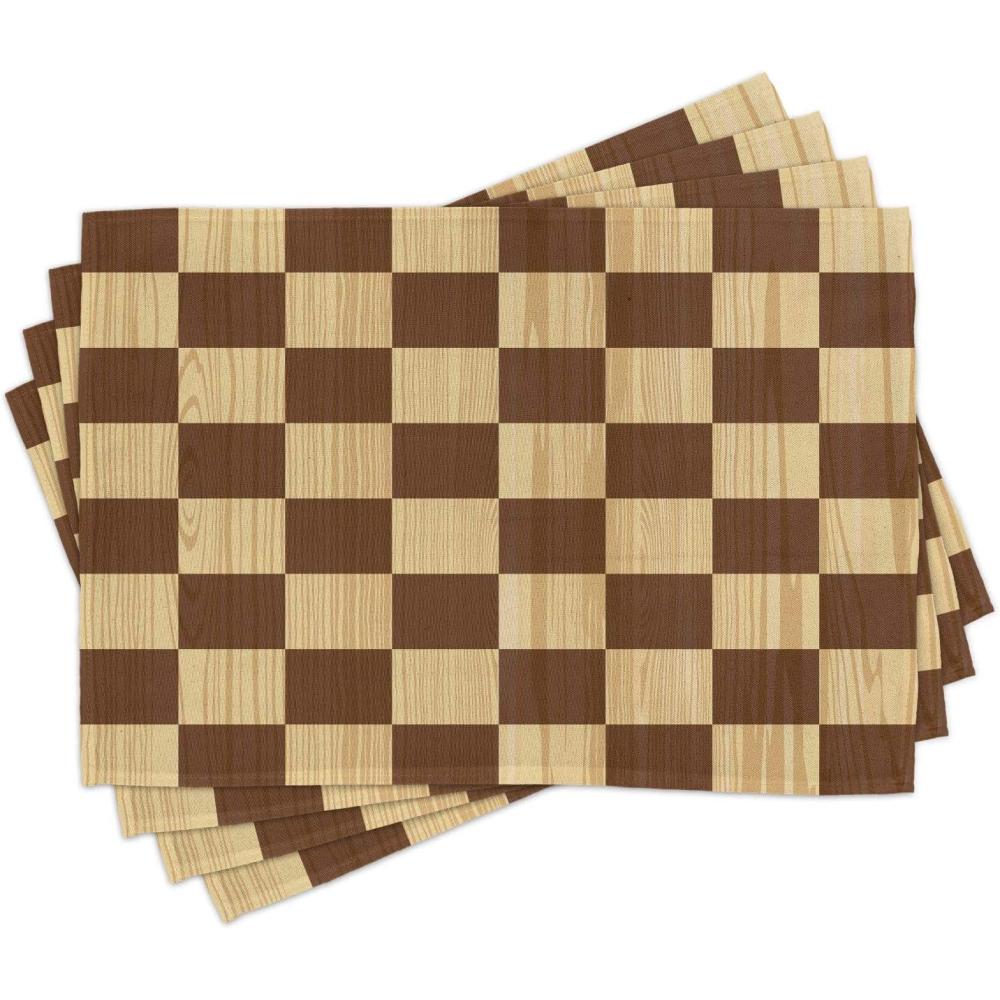 imageAmbesonne Checkered Place Mats Set of 4 Empty Checkerboard Wooden Seem Mosaic Texture Image Chess Game Hobby Theme Washable Fabric Placemats for Dining Table Standard Size Pale Brown