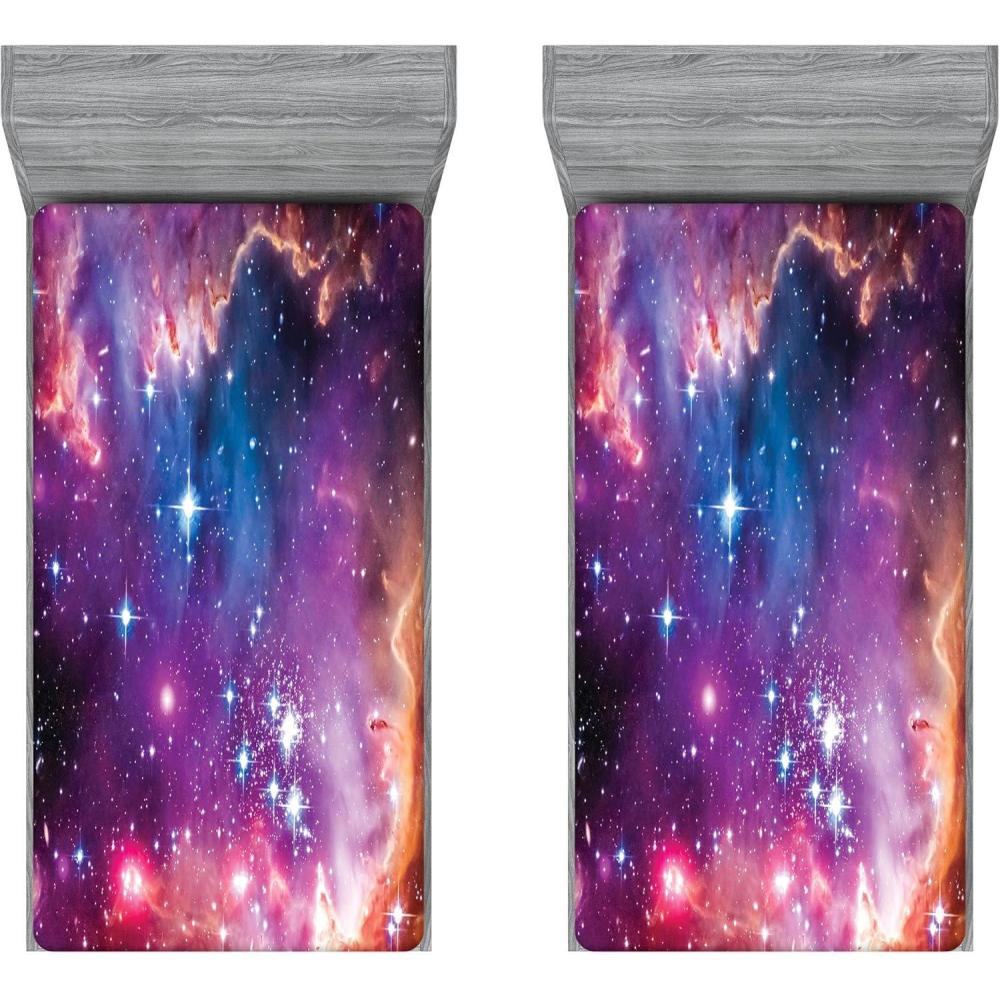 imageAmbesonne Christmas Fitted Sheet Merry Christmas Lettering on an Abstract Modern Snowflake Dot Pattern Soft Decorative Fabric Bedding AllRound Elastic Pocket Queen Size Charcoal BeigePurple Blue Orange