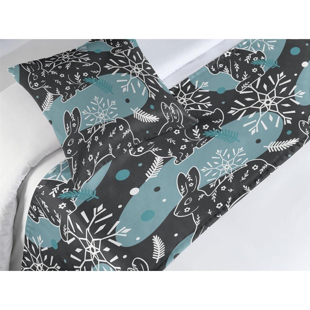 imageAmbesonne Christmas Floral Bed Runner Set Simple Design Botany Pattern Winter Rabbits Snowflakes Circles Decorative Bedding Scarf and a Pillow Sham for Hotels Homes Twin Dark Sea Green WhiteDark Sea Green White