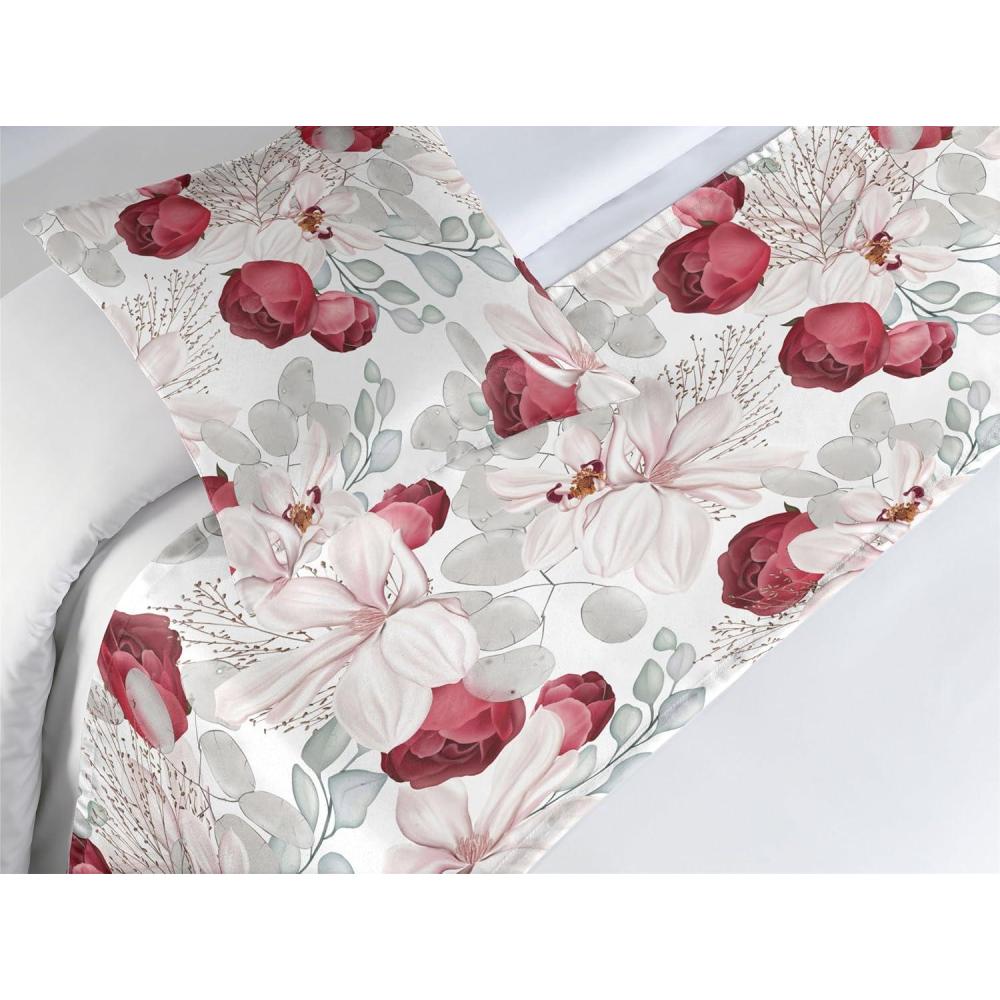 imageAmbesonne Christmas Floral Bed Runner Set Simple Design Botany Pattern Winter Rabbits Snowflakes Circles Decorative Bedding Scarf and a Pillow Sham for Hotels Homes Twin Dark Sea Green WhitePale Ruby White and Dust