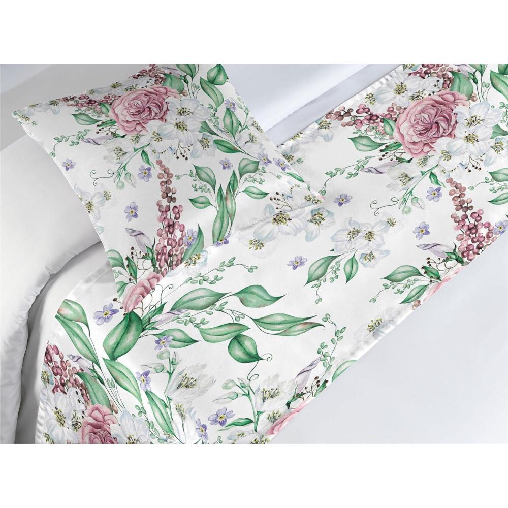 imageAmbesonne Christmas Floral Bed Runner Set Simple Design Botany Pattern Winter Rabbits Snowflakes Circles Decorative Bedding Scarf and a Pillow Sham for Hotels Homes Twin Dark Sea Green WhitePeacock Green and Pale Ruby