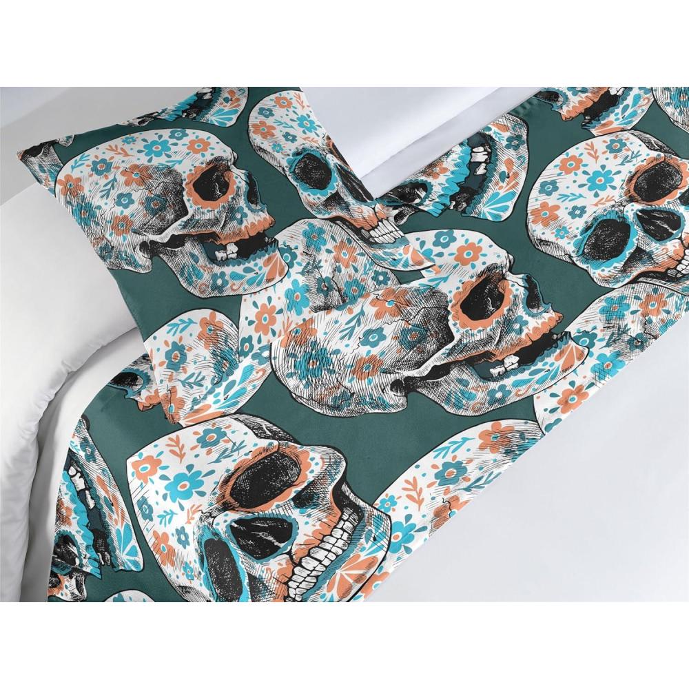 imageAmbesonne Christmas Floral Bed Runner Set Simple Design Botany Pattern Winter Rabbits Snowflakes Circles Decorative Bedding Scarf and a Pillow Sham for Hotels Homes Twin Dark Sea Green WhiteDark Teal Salmon and Sea Blue