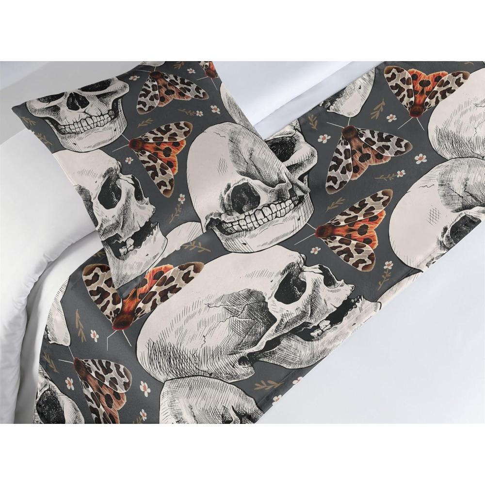 imageAmbesonne Christmas Floral Bed Runner Set Simple Design Botany Pattern Winter Rabbits Snowflakes Circles Decorative Bedding Scarf and a Pillow Sham for Hotels Homes Twin Dark Sea Green WhiteOff White Ginger Grey