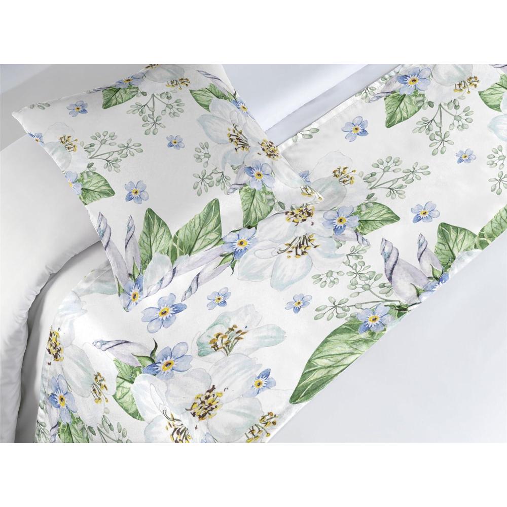 imageAmbesonne Christmas Floral Bed Runner Set Simple Design Botany Pattern Winter Rabbits Snowflakes Circles Decorative Bedding Scarf and a Pillow Sham for Hotels Homes Twin Dark Sea Green WhiteFern Green and Soft Blue
