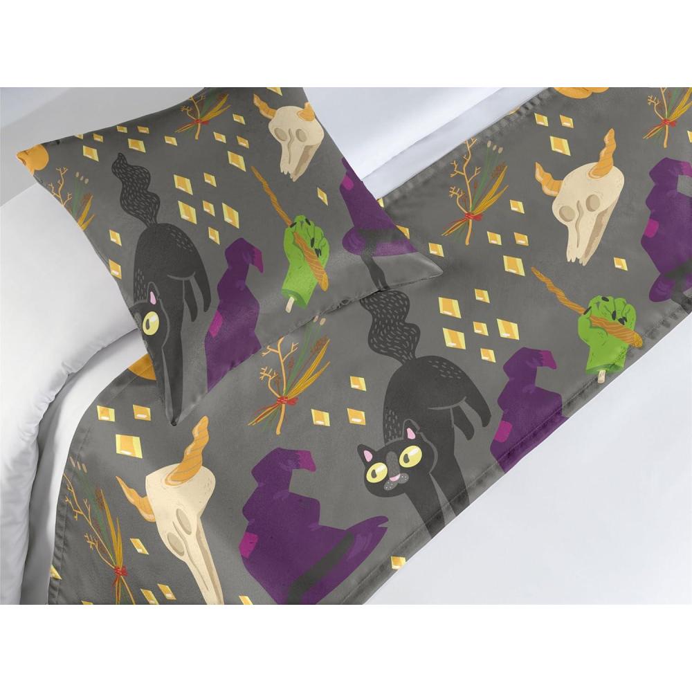 imageAmbesonne Christmas Floral Bed Runner Set Simple Design Botany Pattern Winter Rabbits Snowflakes Circles Decorative Bedding Scarf and a Pillow Sham for Hotels Homes Twin Dark Sea Green WhiteDark Purple Pale Orange
